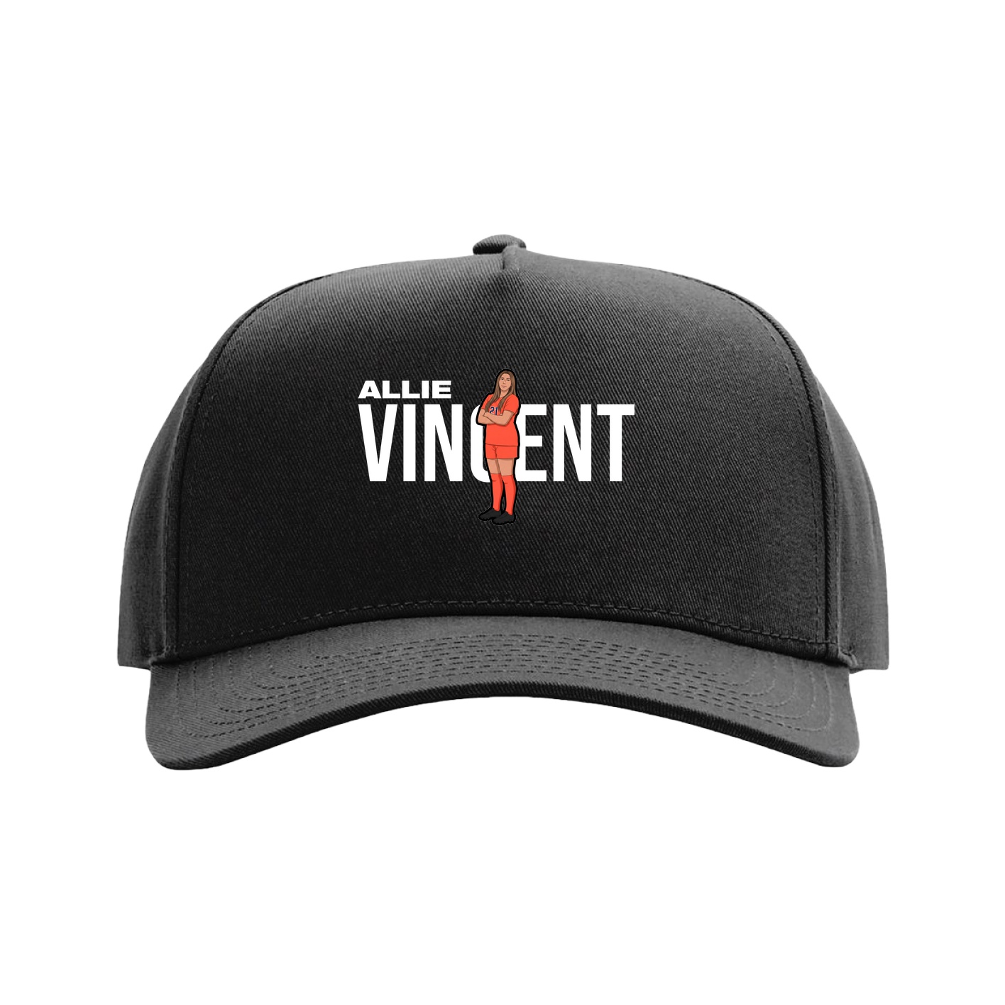 Full Fabric Five-Panel Champ Cap — Player Name in Black
