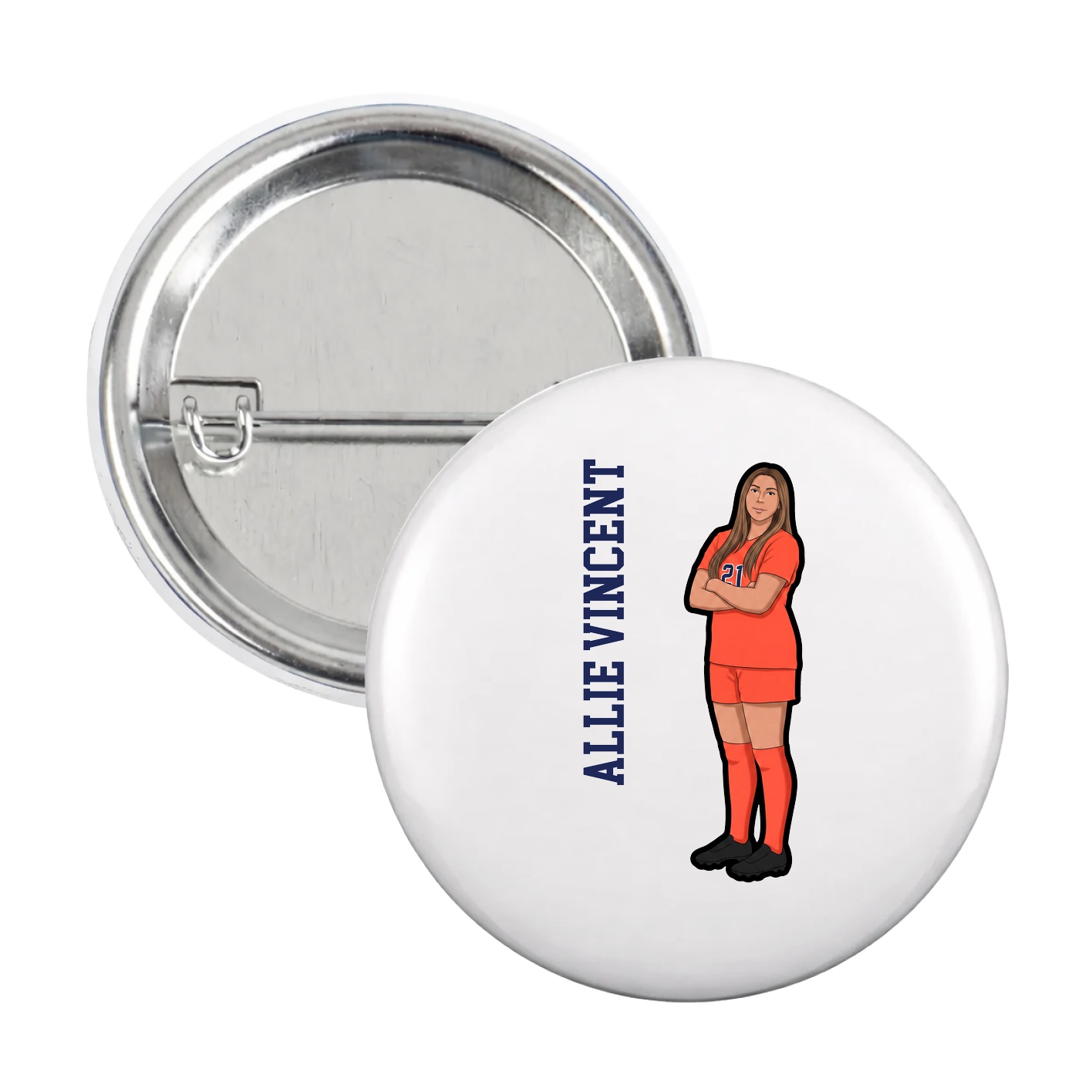 Game Day Button — Name Vertical in White