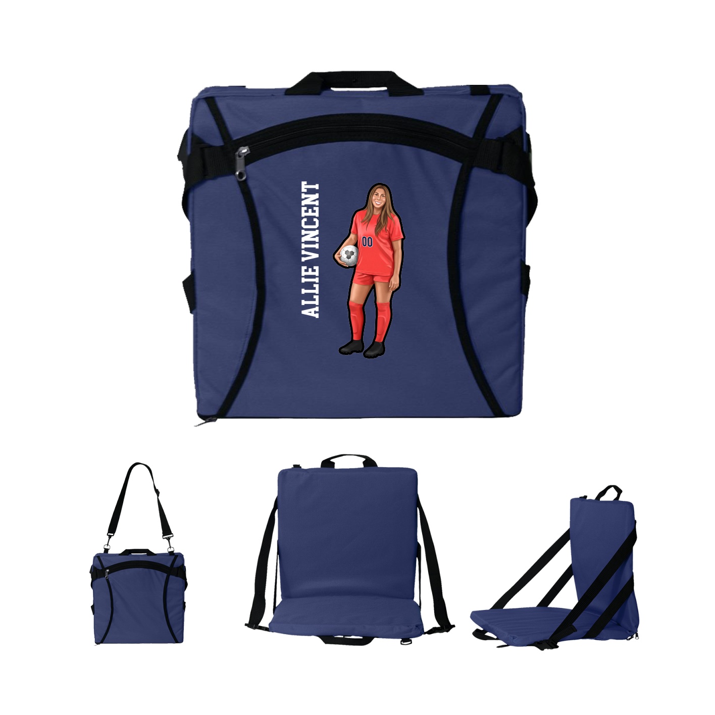 Folding Stadium Seat — Name Vertical in Navy