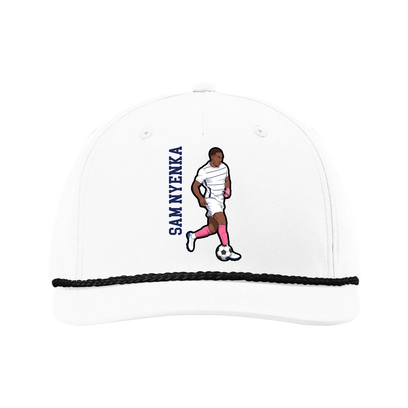Five-Panel Classic Rope Cap — Name Vertical in White