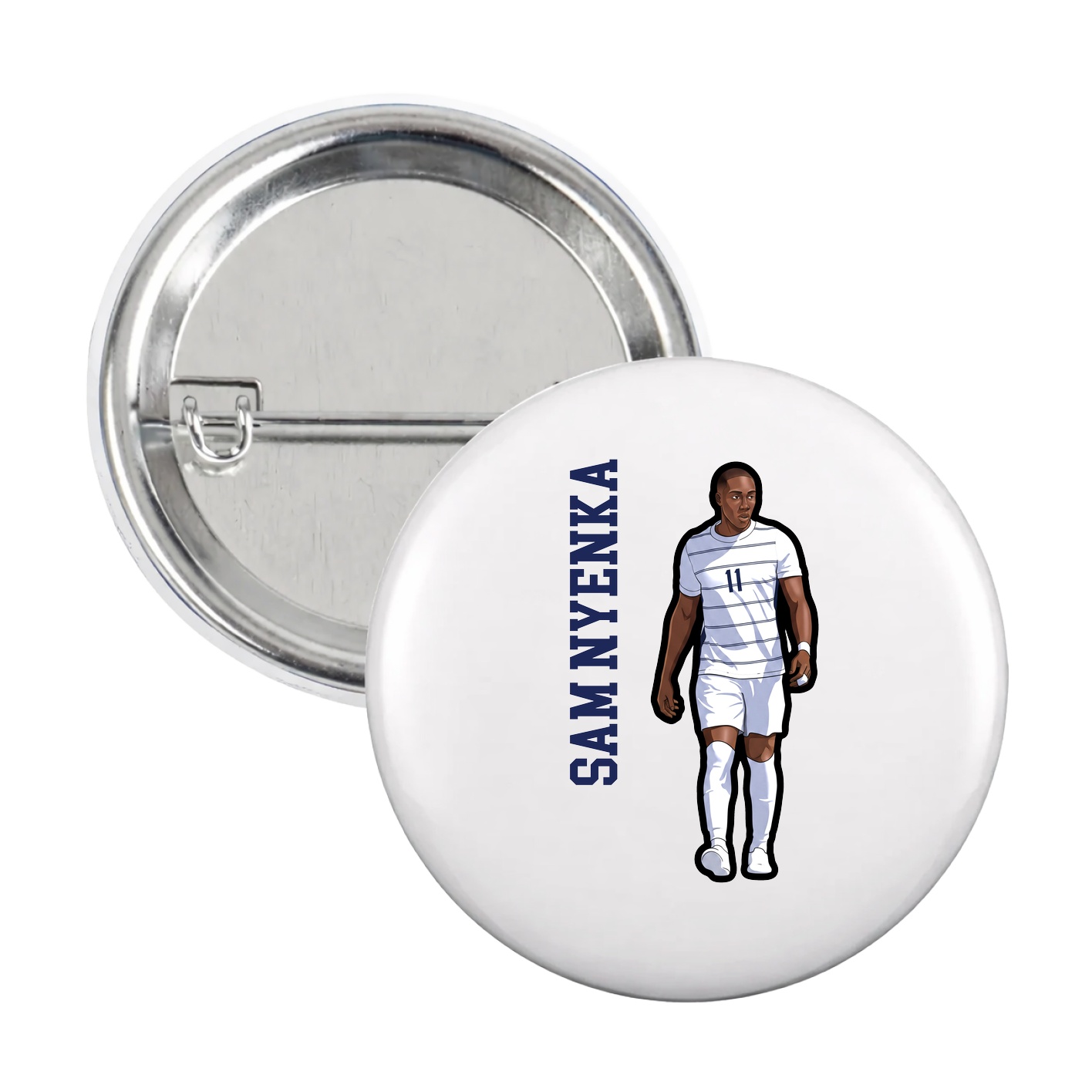 Game Day Button — Name Vertical in White