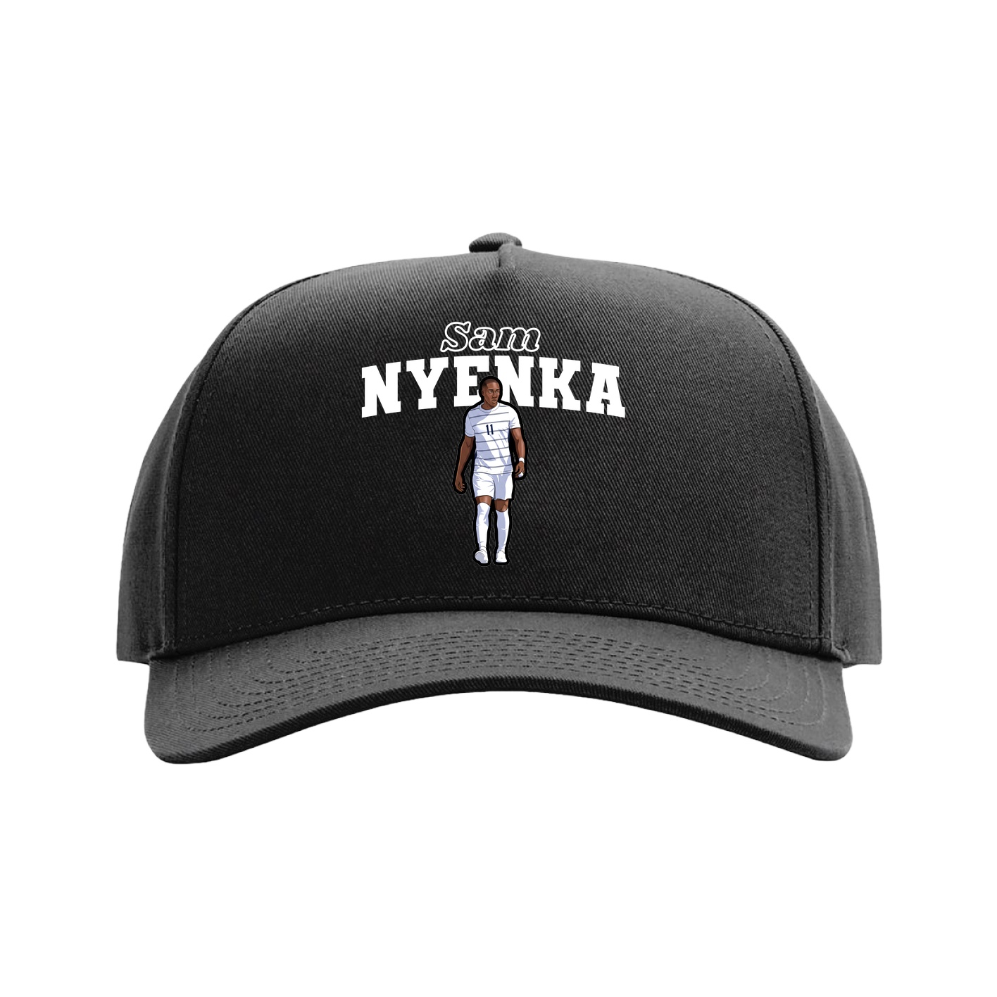 Full Fabric Five-Panel Champ Cap — Name Arch in Black