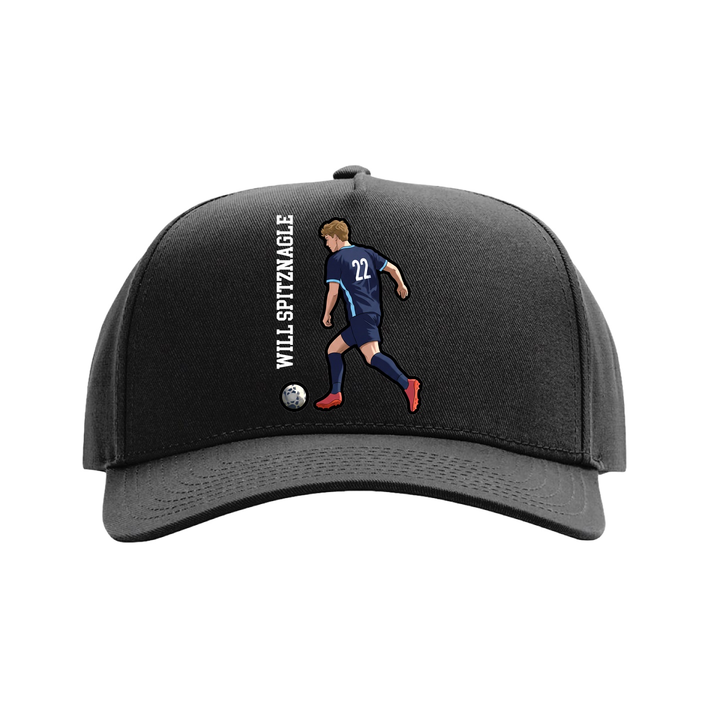 Full Fabric Five-Panel Champ Cap — Name Vertical in Black