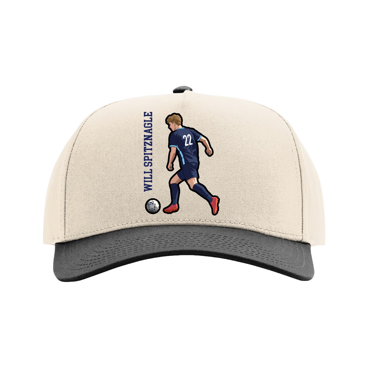 Full Fabric Five-Panel Champ Cap — Name Vertical in Cream/Black