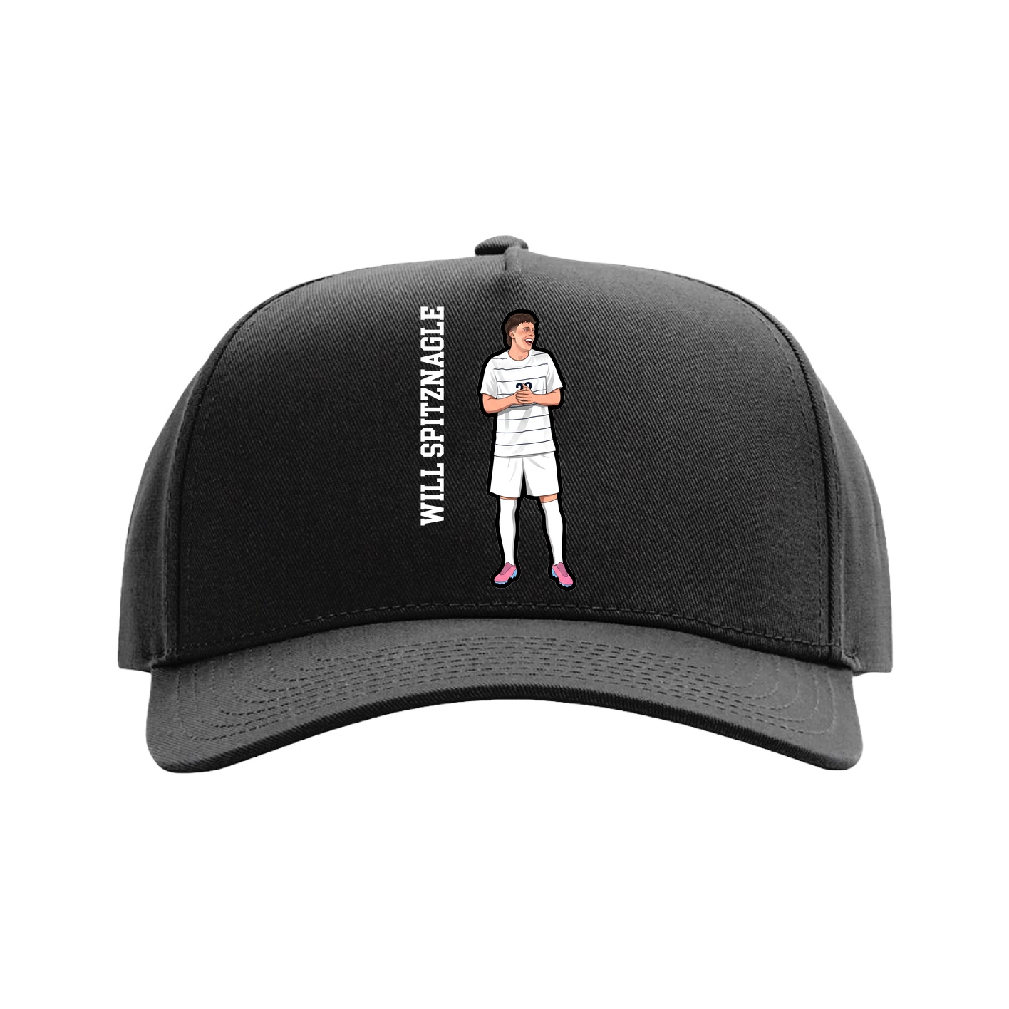 Full Fabric Five-Panel Champ Cap — Name Vertical in Black