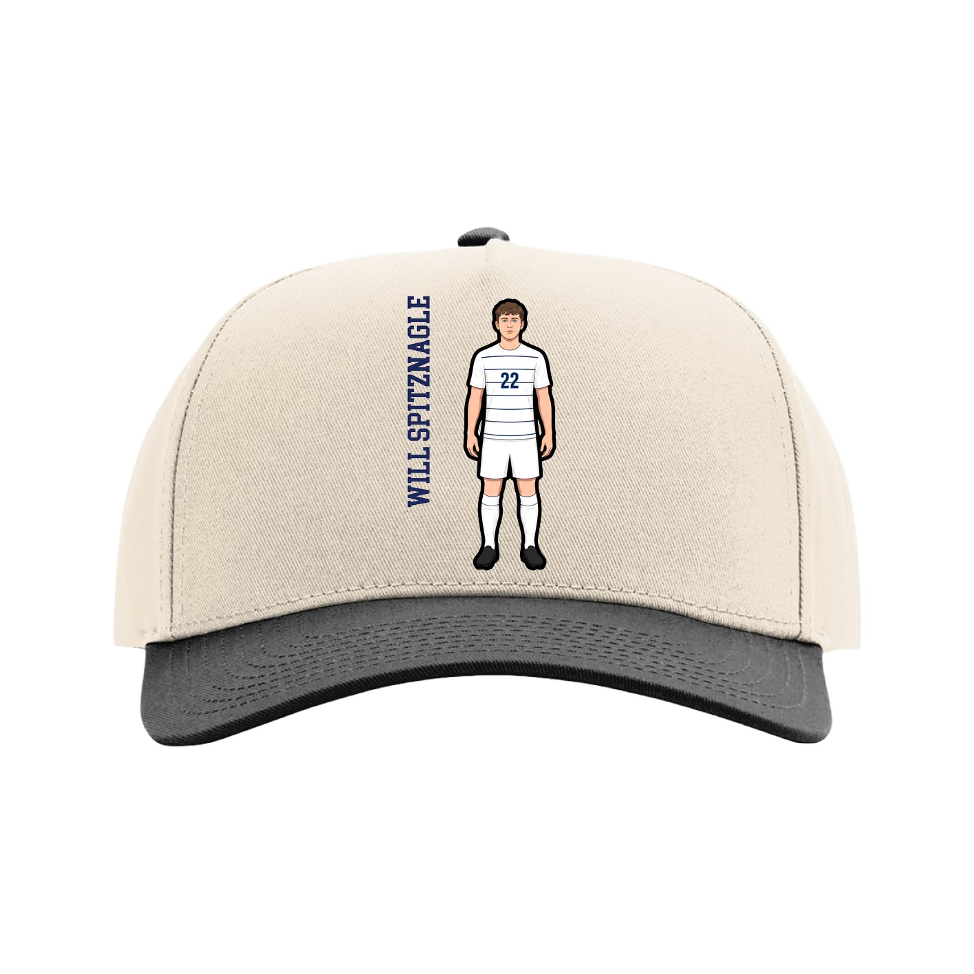 Full Fabric Five-Panel Champ Cap — Name Vertical in Cream/Black