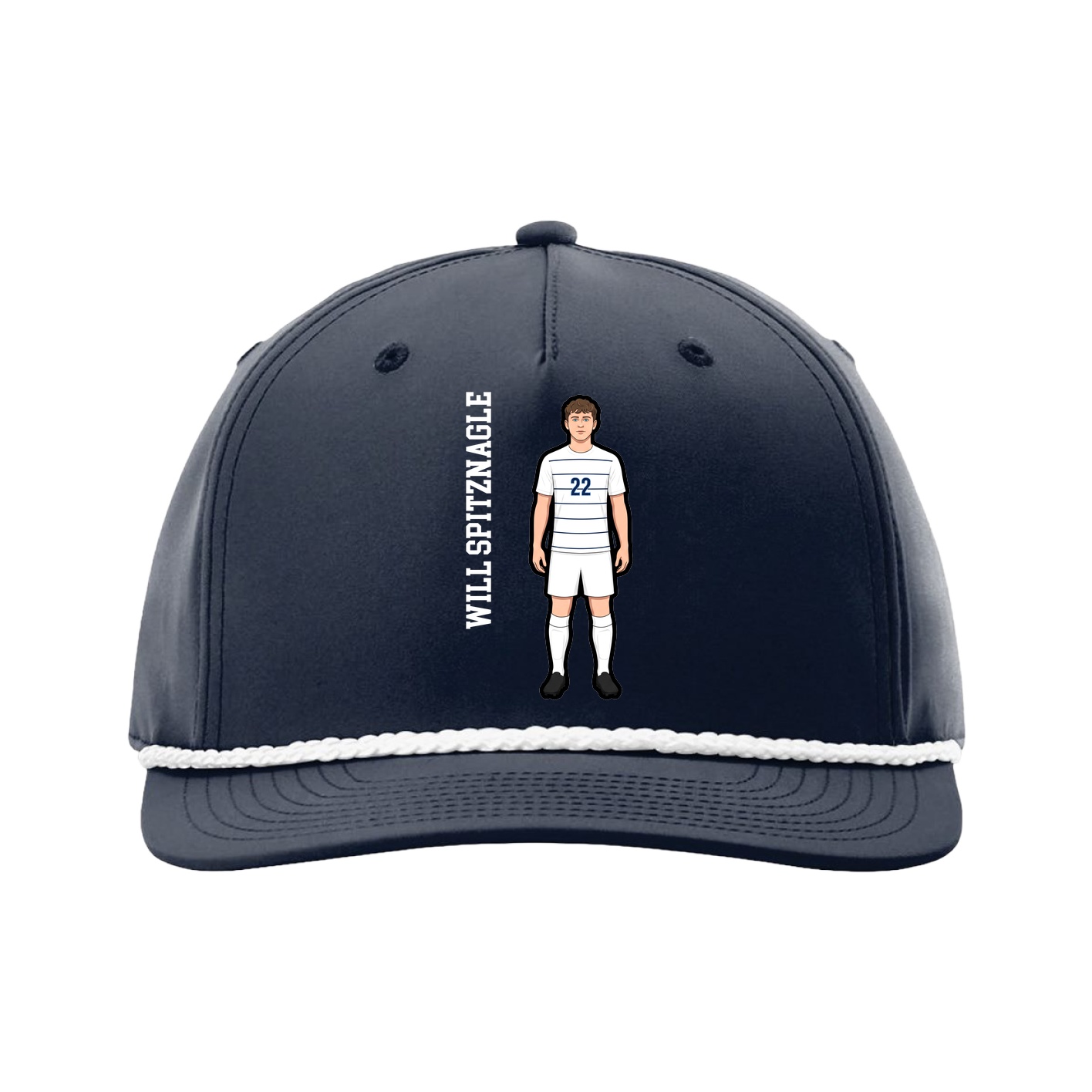 Five-Panel Classic Rope Cap — Name Vertical in Navy