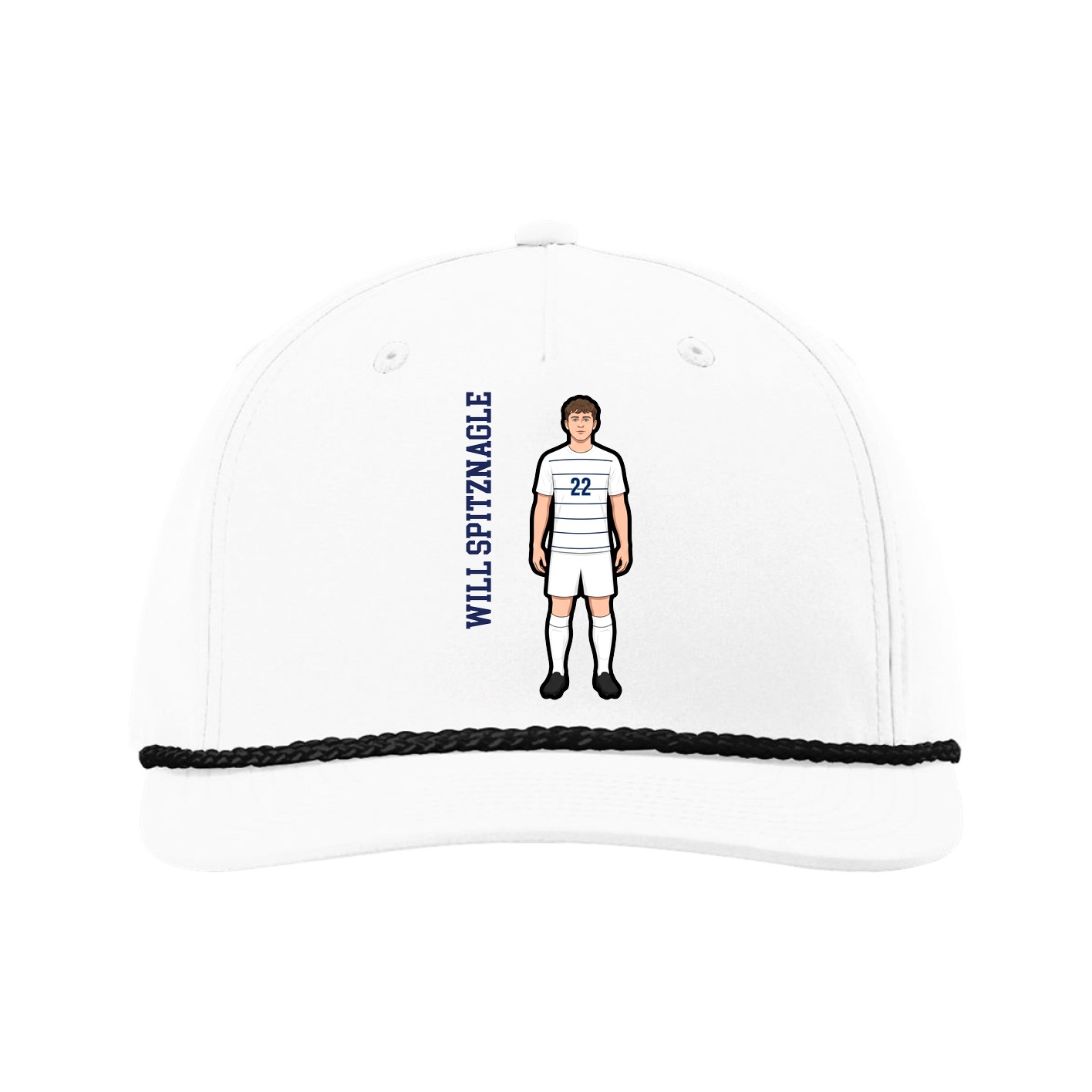 Five-Panel Classic Rope Cap — Name Vertical in White