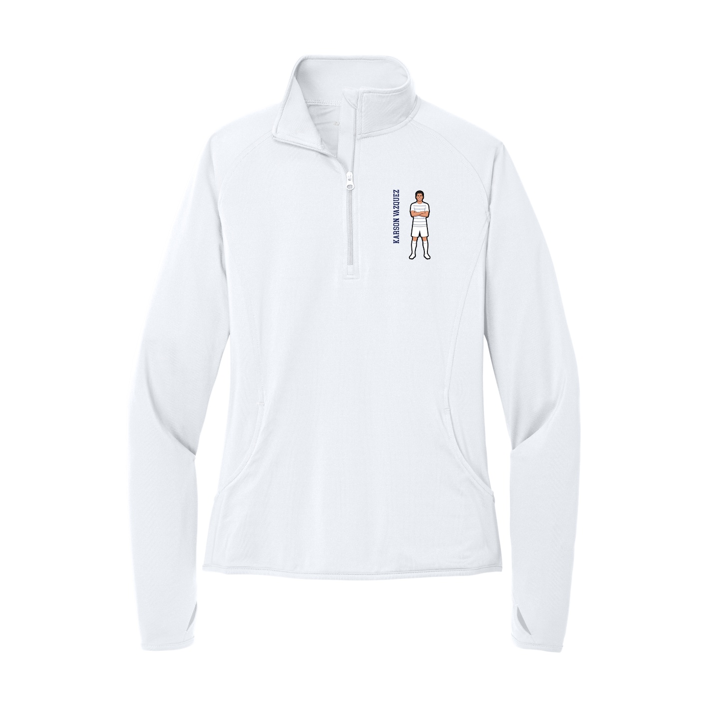 Women's Q-Zip Pullover — Name Vertical in White