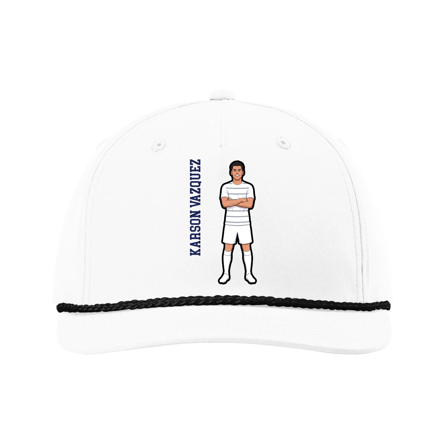 Five-Panel Classic Rope Cap — Name Vertical in White