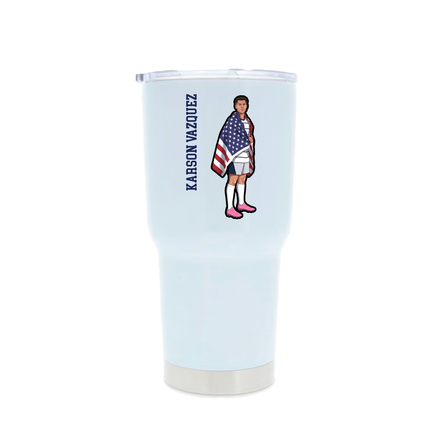 30oz Stainless Steel Tumbler — Name Vertical in White
