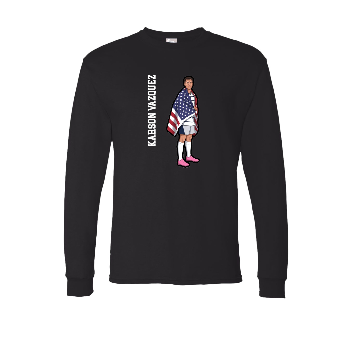 Long Sleeve Tee — Name Vertical in Black