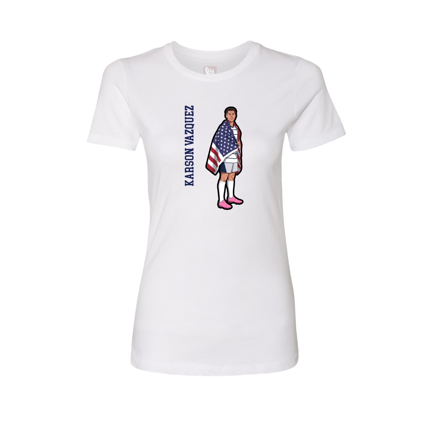 Womens Tee — Name Vertical in White