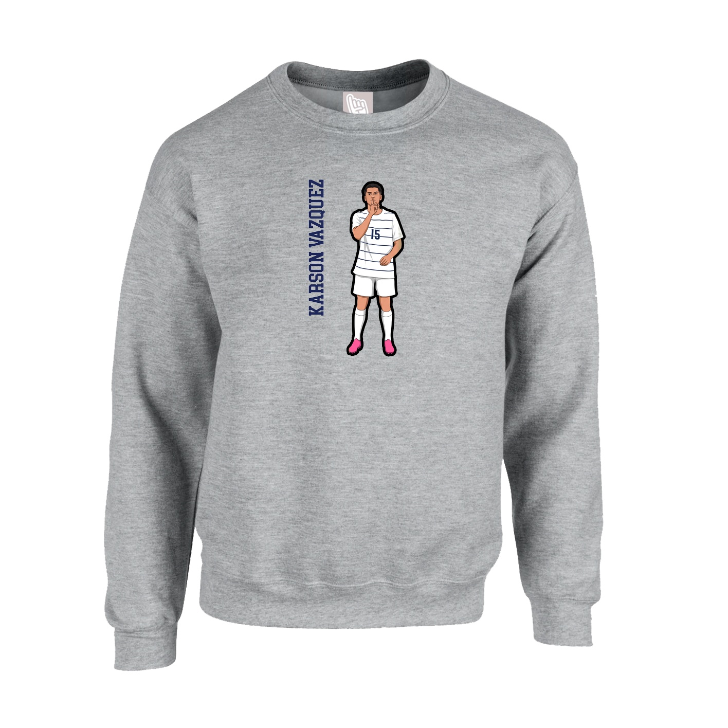 Fleece Crew — Name Vertical in Grey