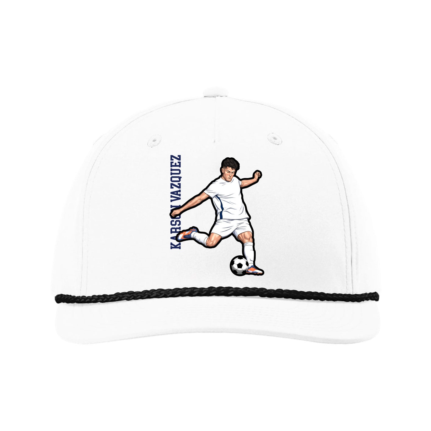 Five-Panel Classic Rope Cap — Name Vertical in White