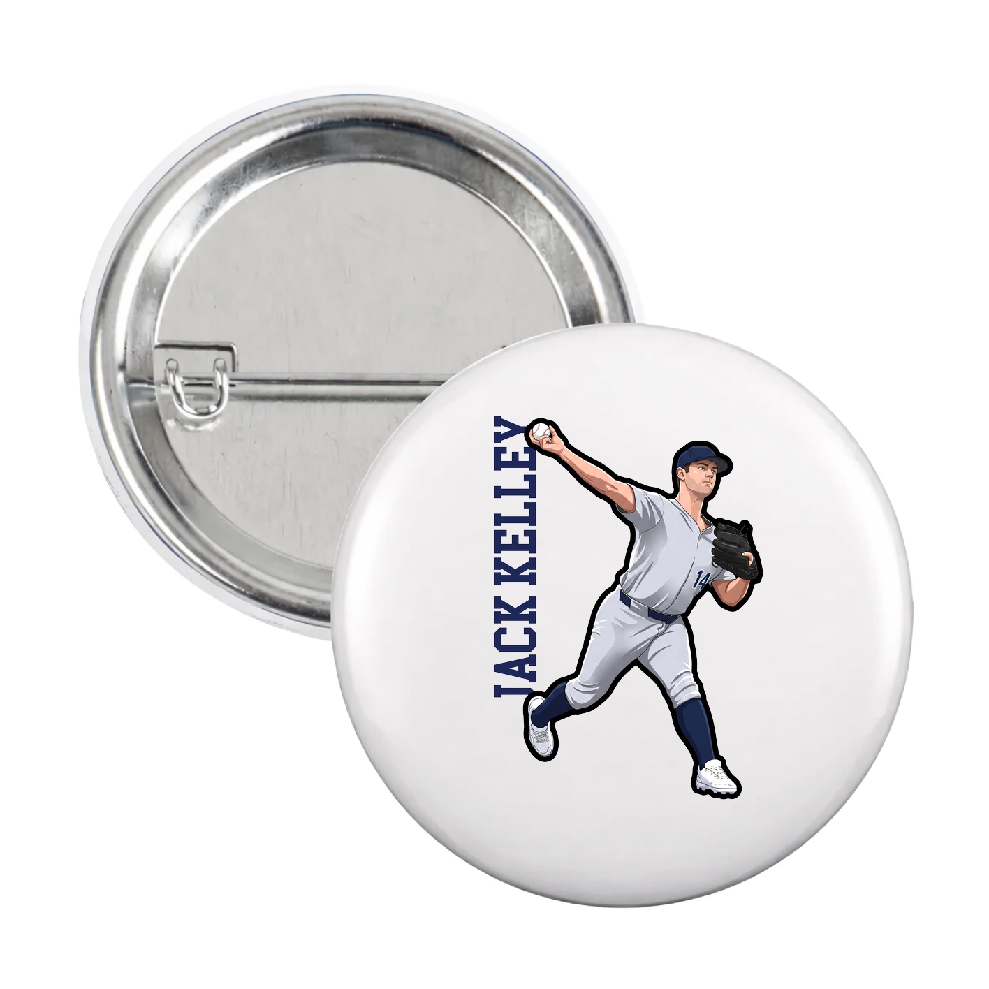 Game Day Button — Name Vertical in White