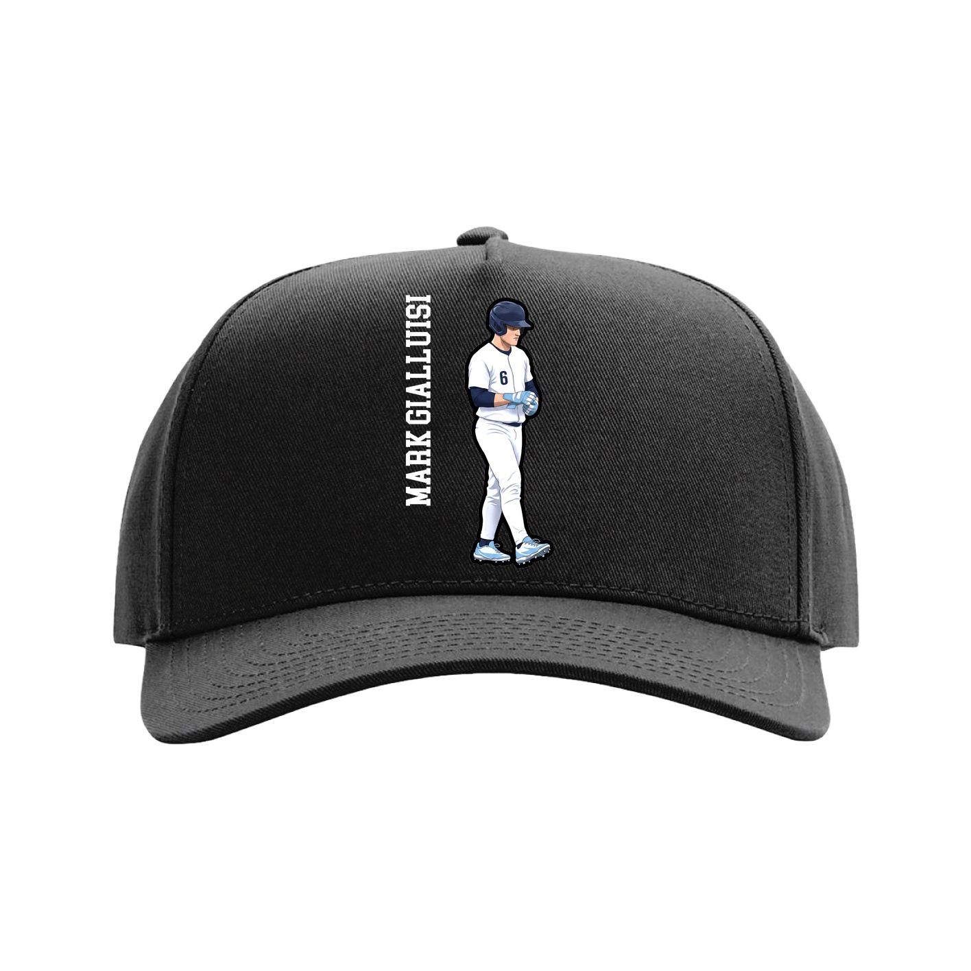 Full Fabric Five-Panel Champ Cap — Name Vertical in Black