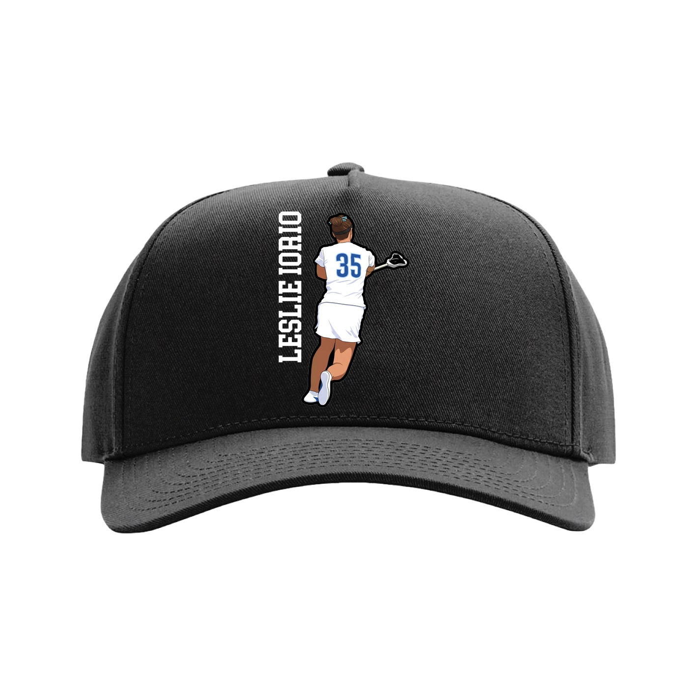 Full Fabric Five-Panel Champ Cap — Name Vertical in Black