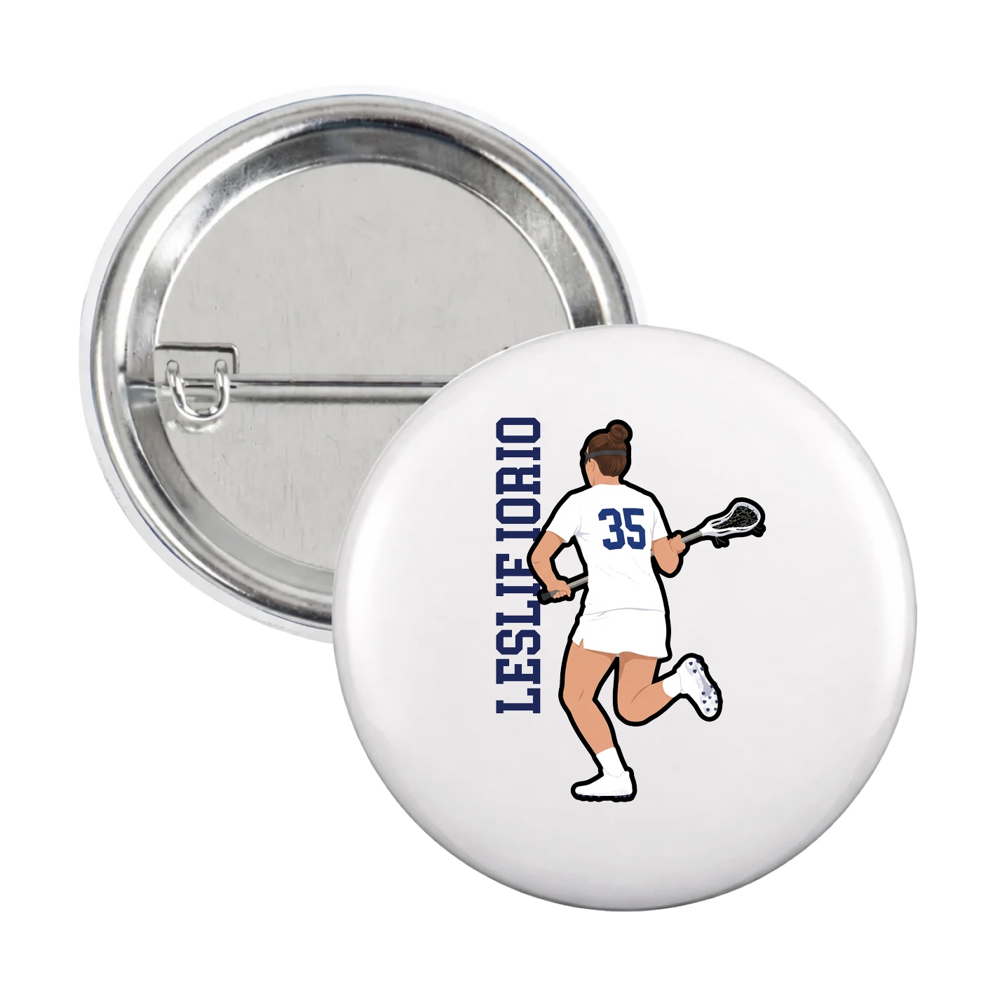 Game Day Button — Name Vertical in White