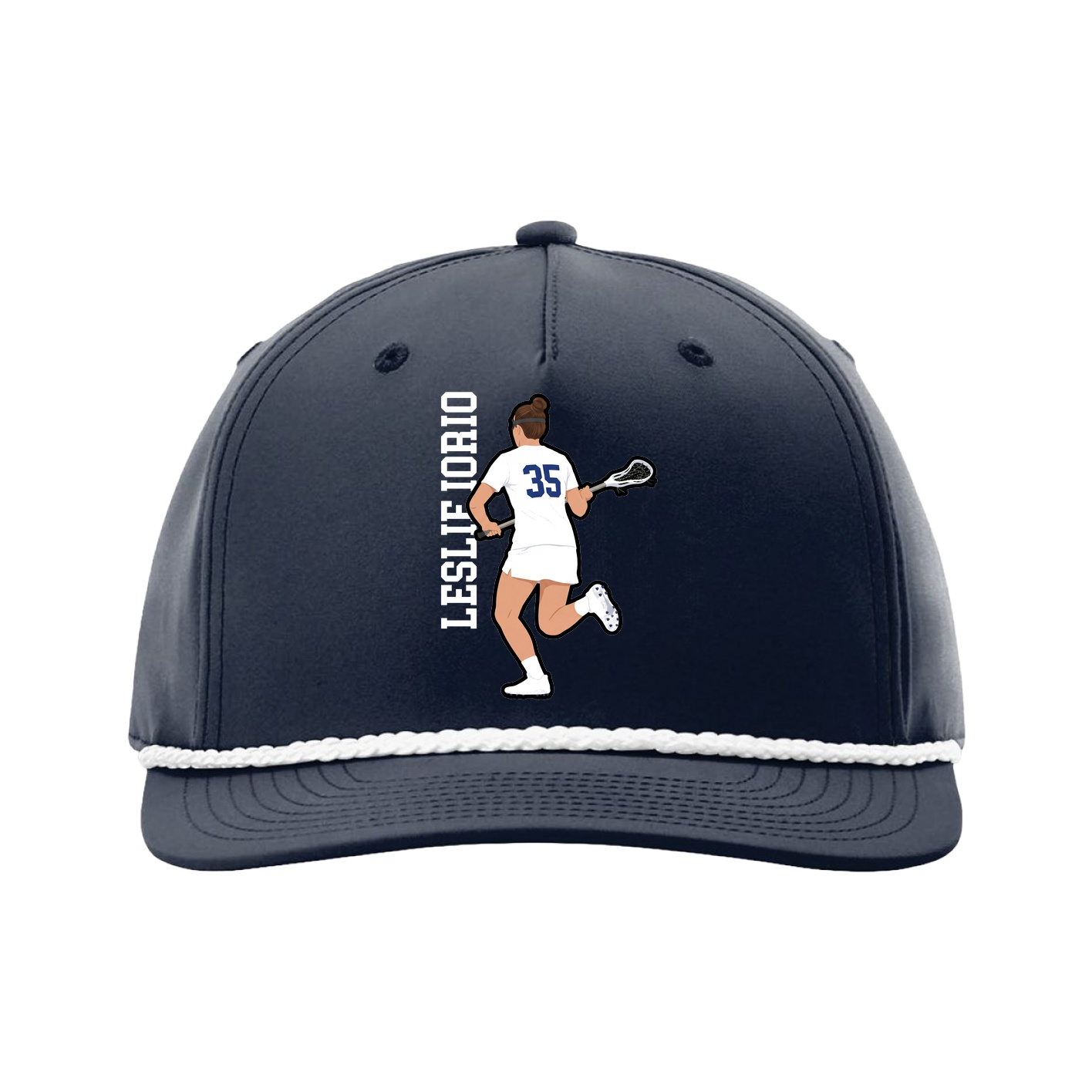 Five-Panel Classic Rope Cap — Name Vertical in Navy