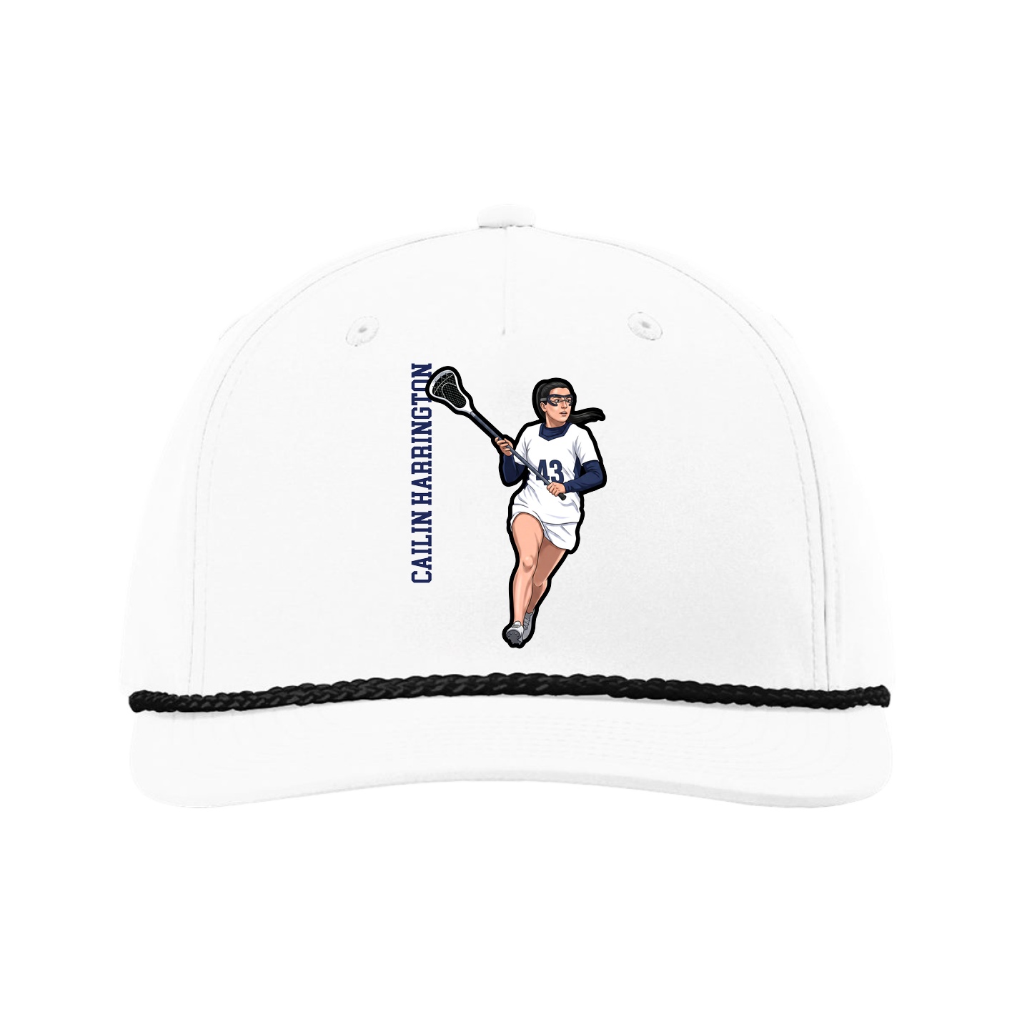 Five-Panel Classic Rope Cap — Name Vertical in White