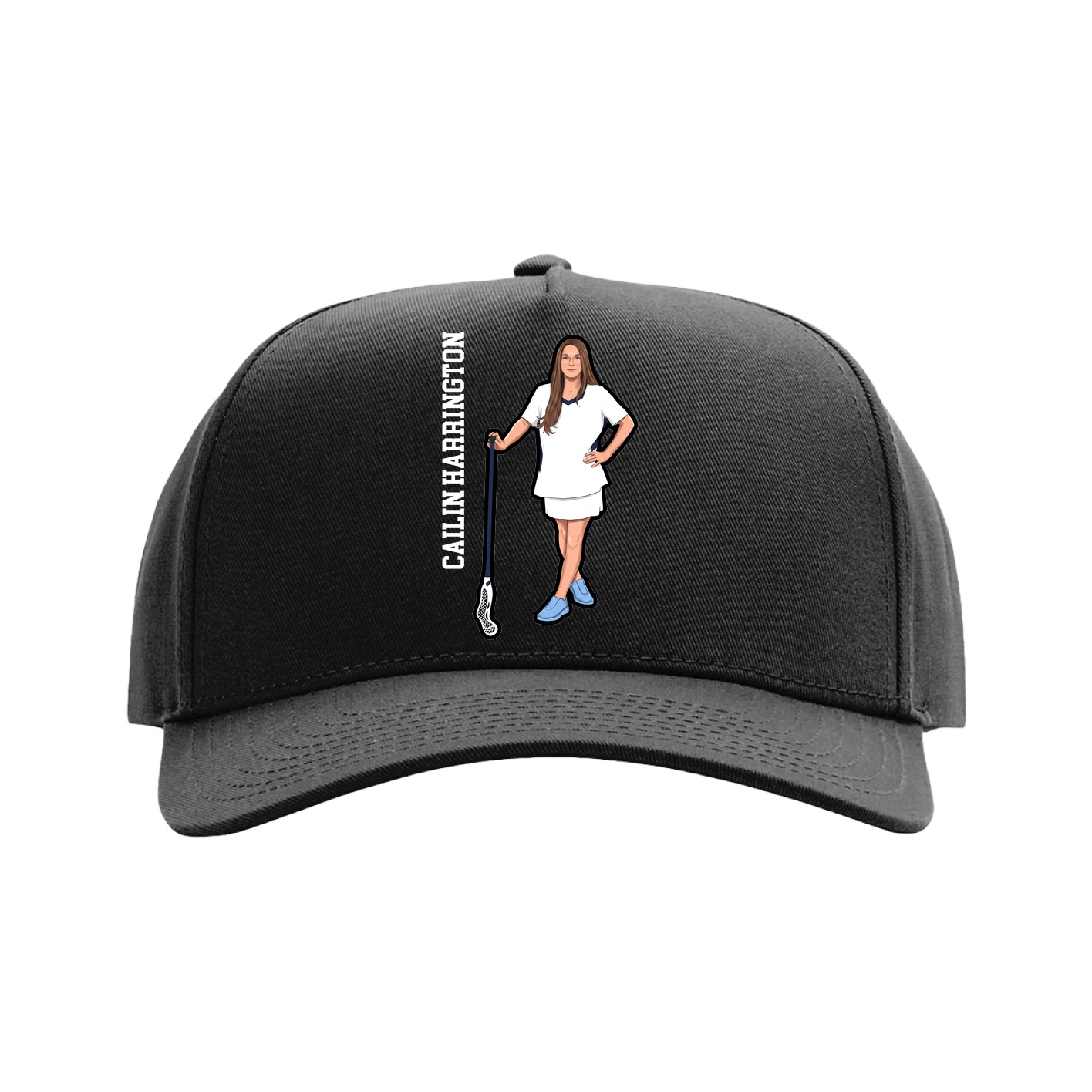 Full Fabric Five-Panel Champ Cap — Name Vertical in Black