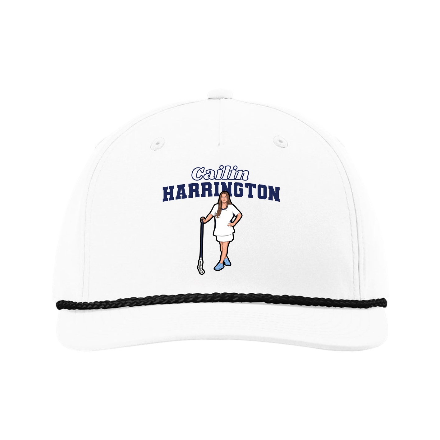 Five-Panel Classic Rope Cap — Name Arch in White