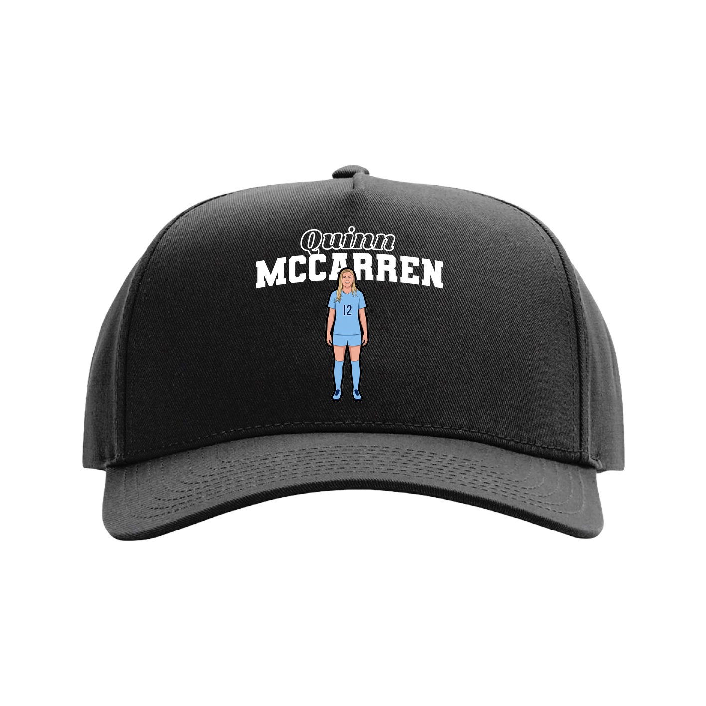 Full Fabric Five-Panel Champ Cap — Name Arch in Black