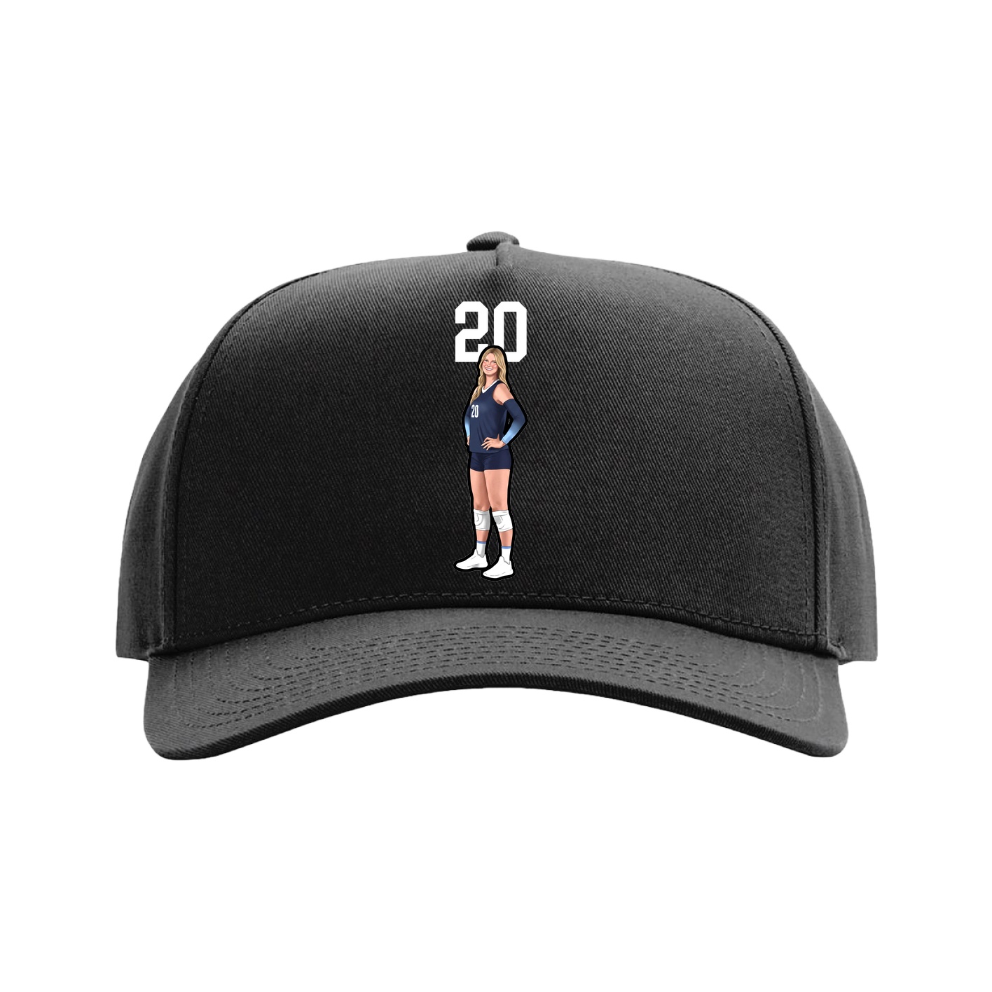Full Fabric Five-Panel Champ Cap — Number Top in Black