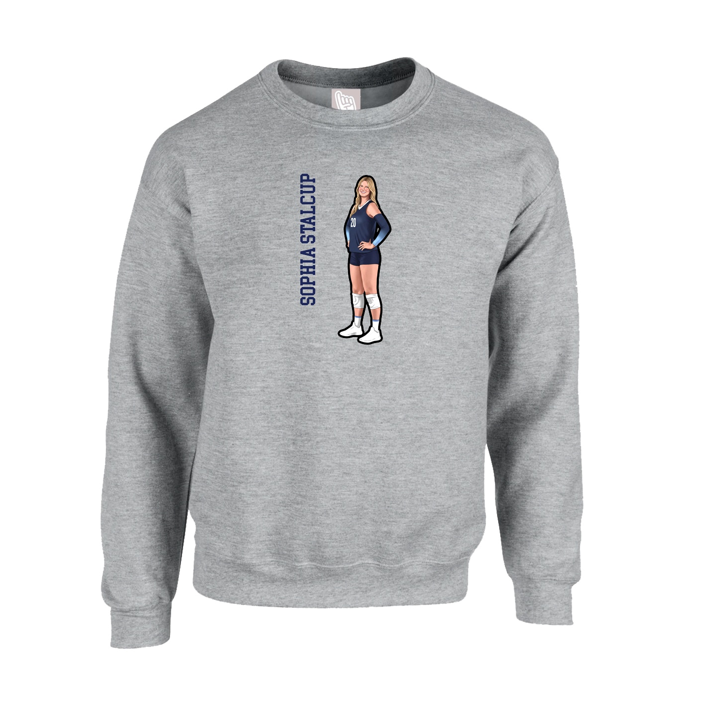 Fleece Crew — Name Vertical in Grey