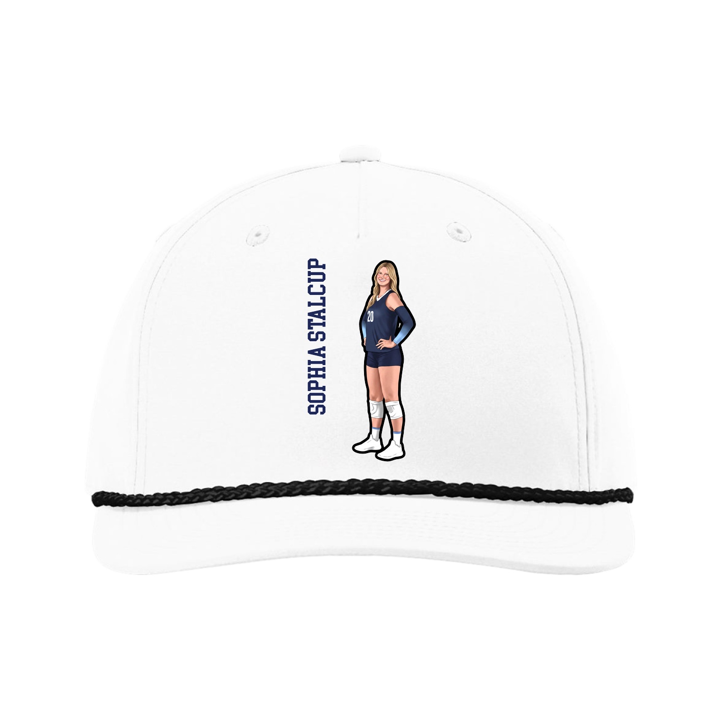 Five-Panel Classic Rope Cap — Name Vertical in White