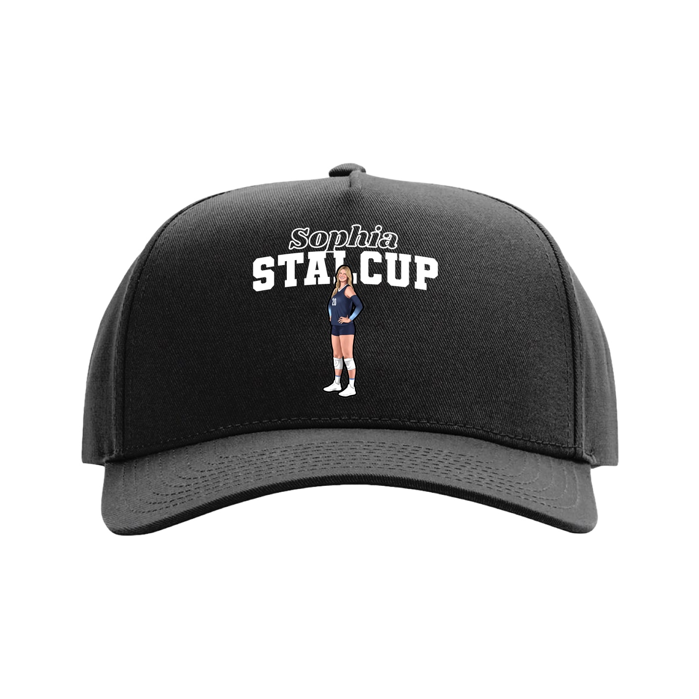 Full Fabric Five-Panel Champ Cap — Name Arch in Black