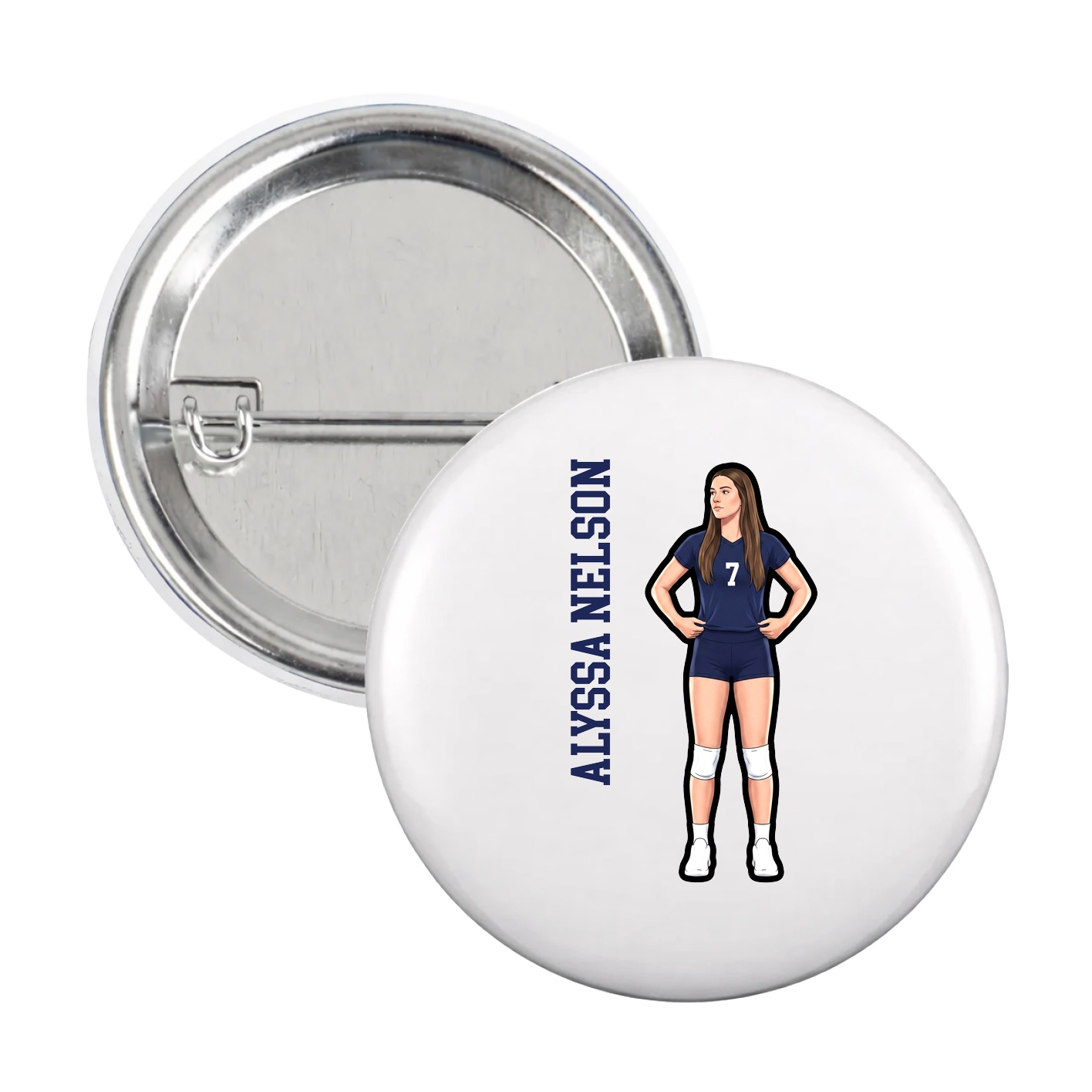 Game Day Button — Name Vertical in White