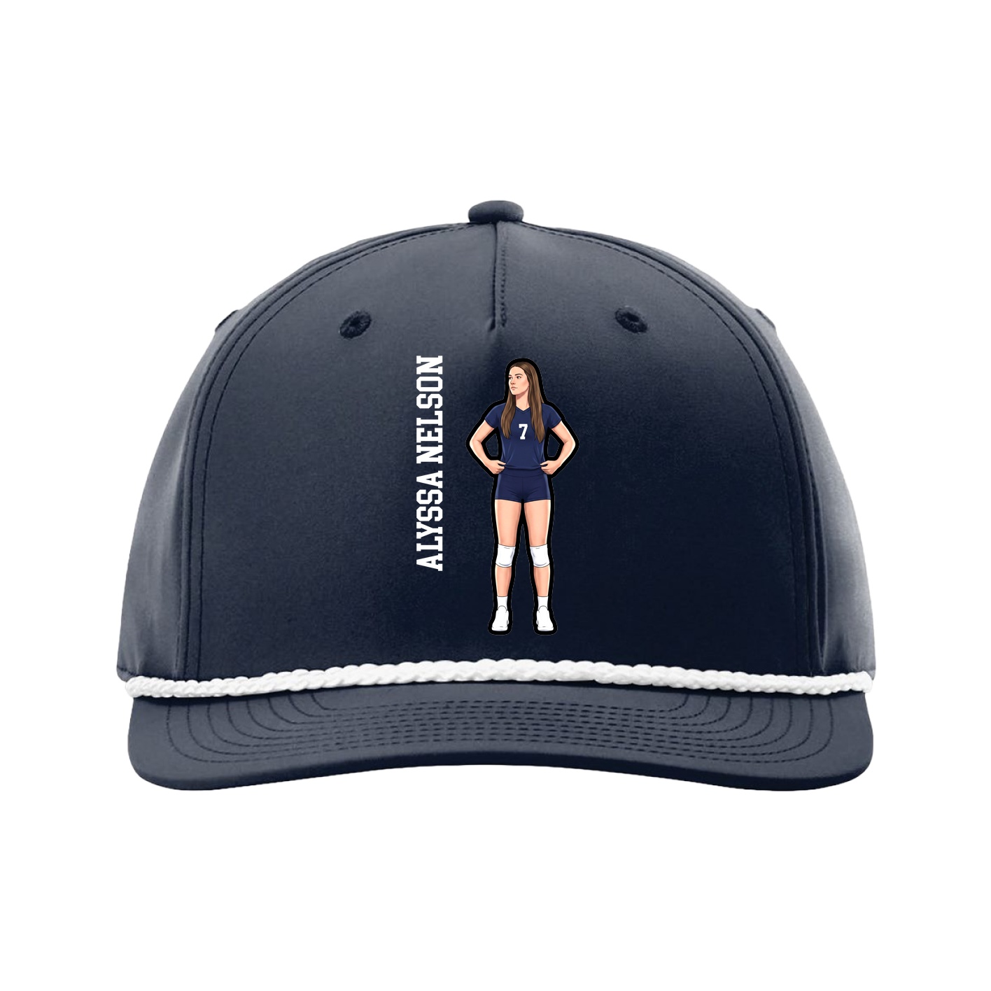 Five-Panel Classic Rope Cap — Name Vertical in Navy