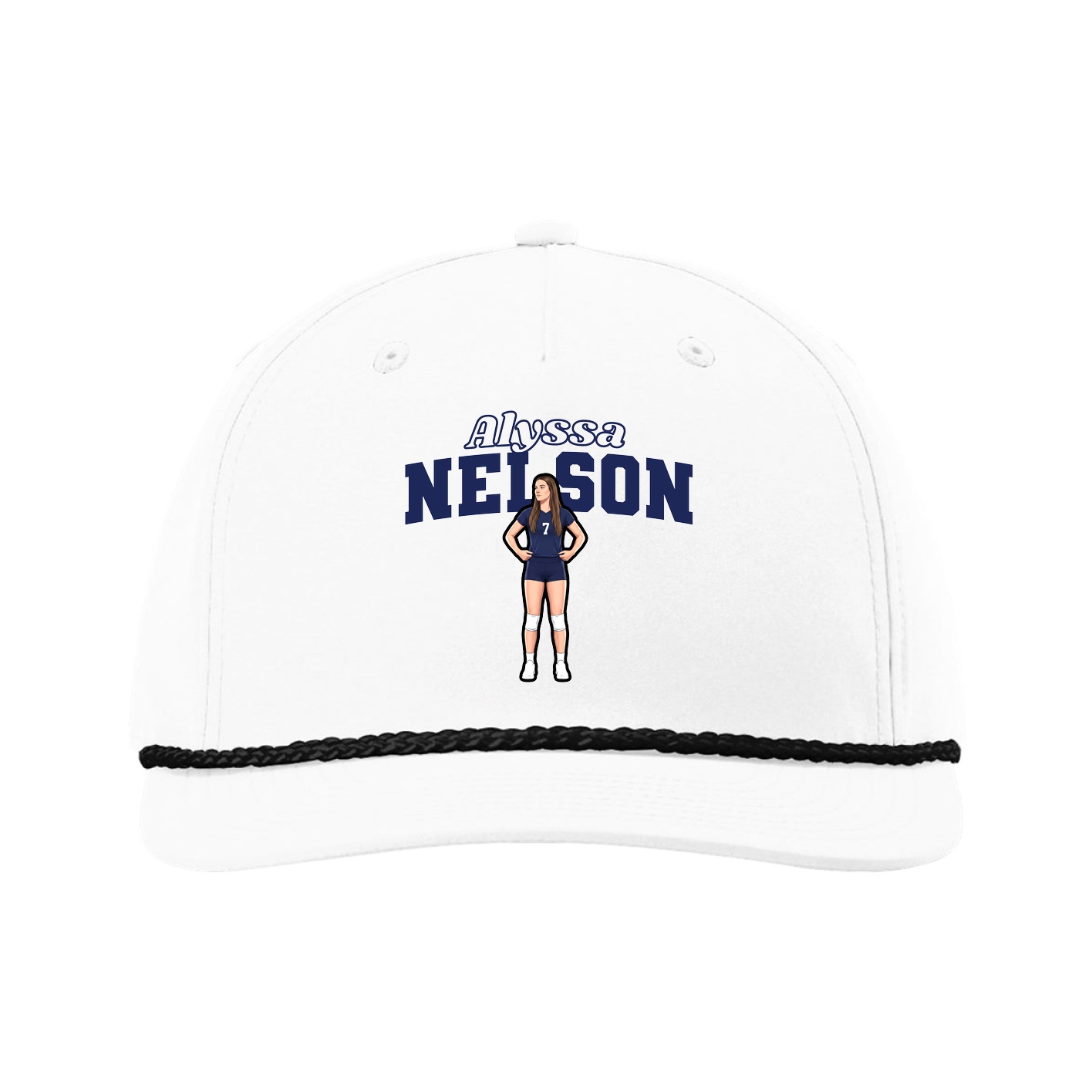 Five-Panel Classic Rope Cap — Name Arch in White