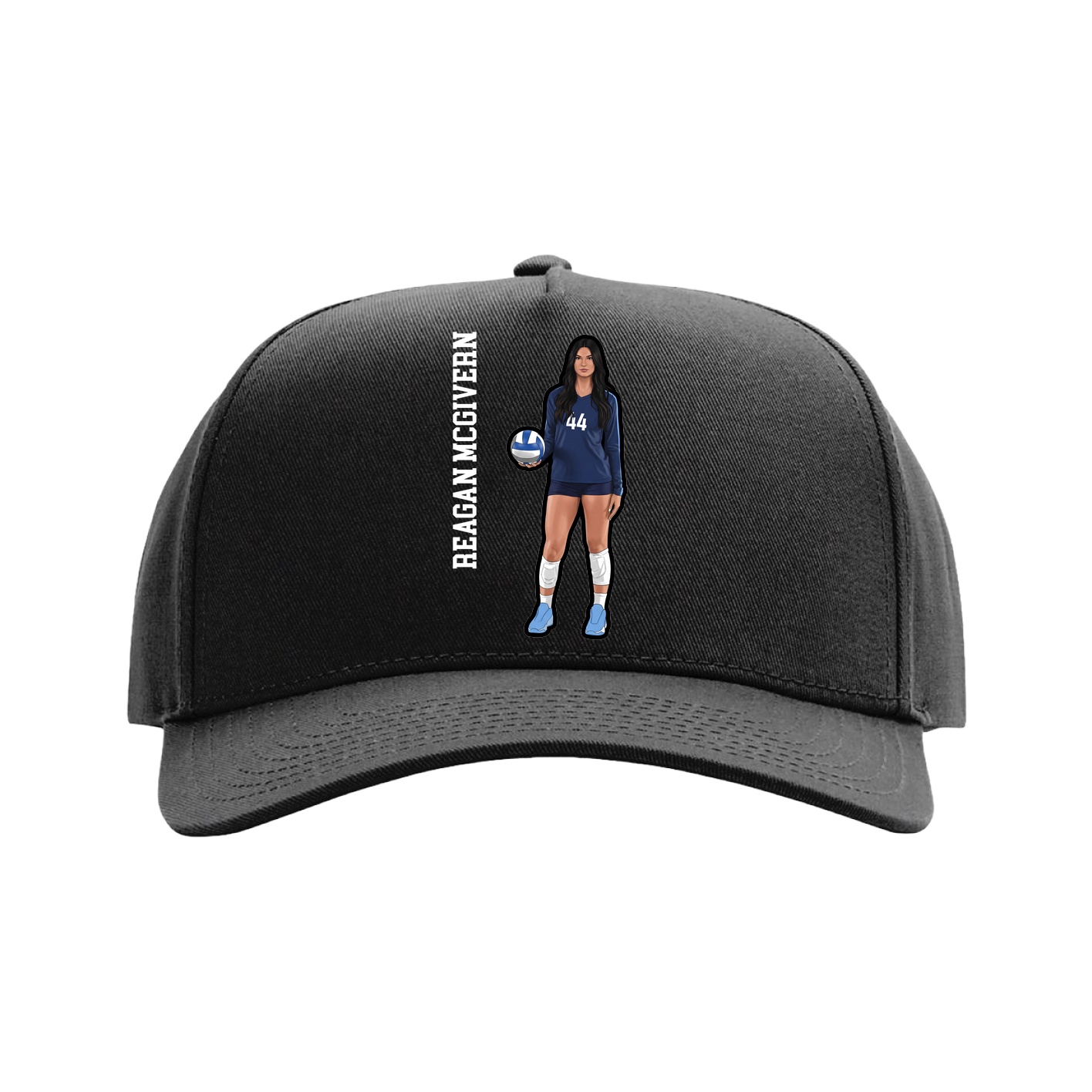 Full Fabric Five-Panel Champ Cap — Name Vertical in Black