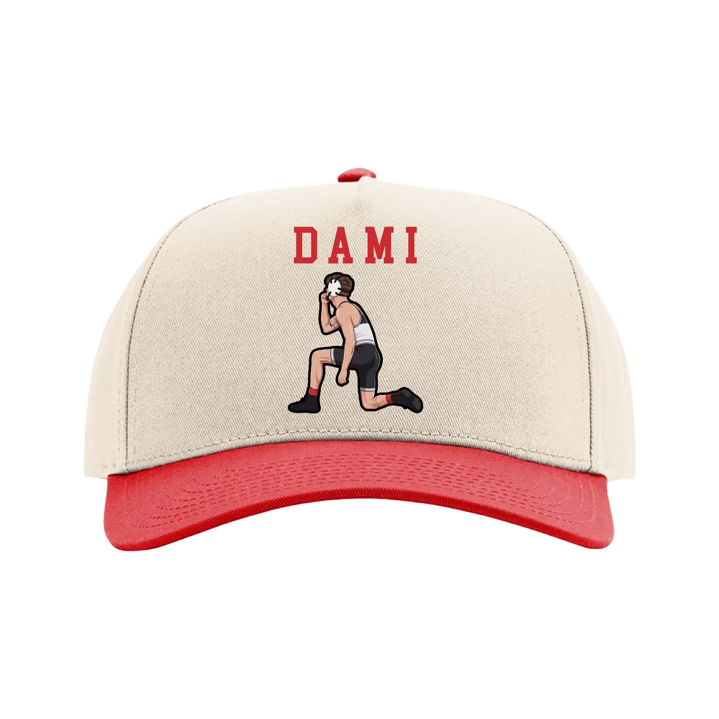 Full Fabric Five-Panel Champ Cap — Shirsey in Cream/Red