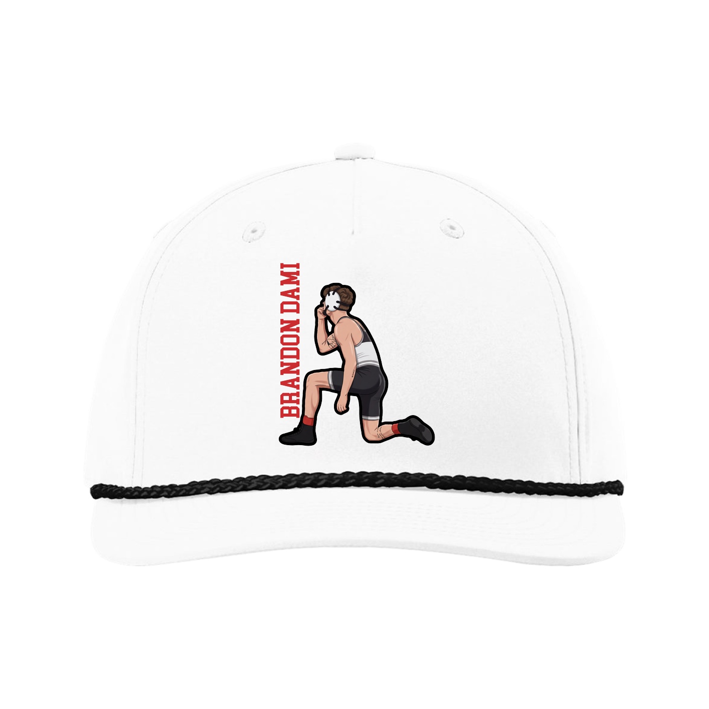 Five-Panel Classic Rope Cap — Name Vertical in White