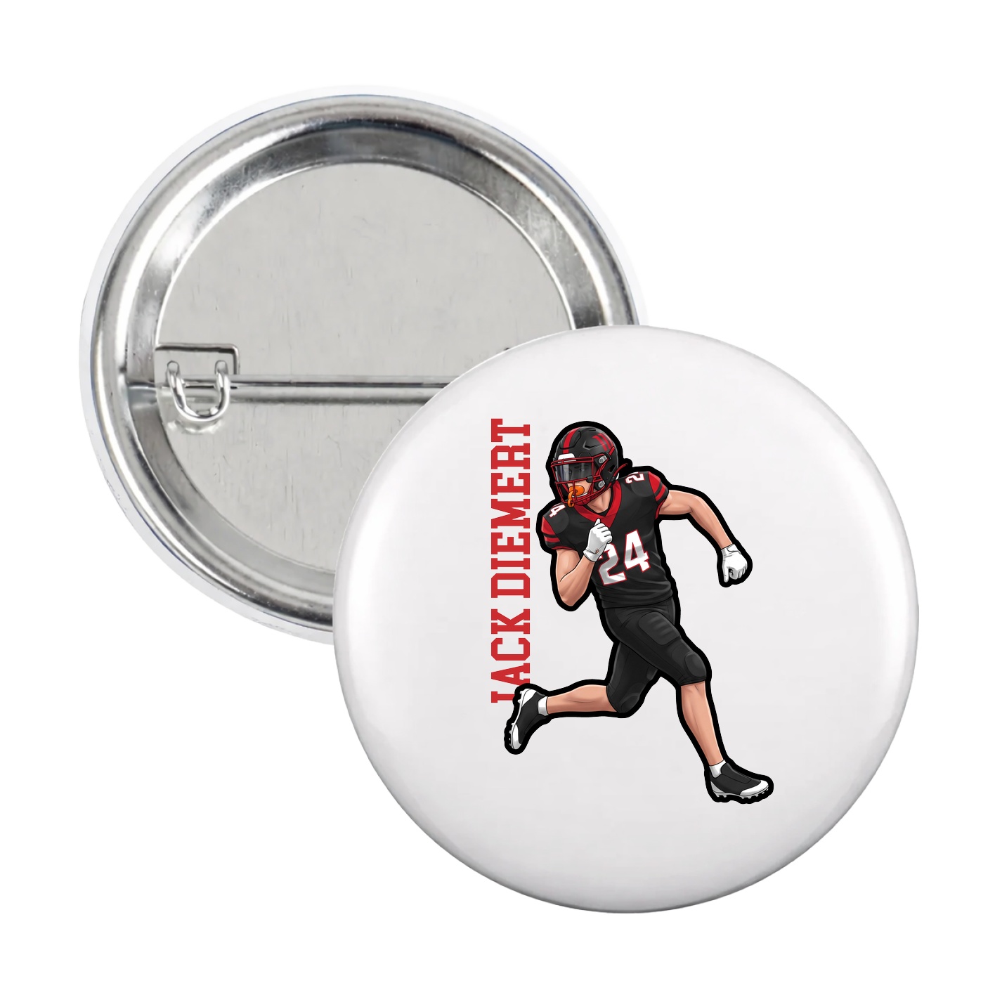 Game Day Button — Name Vertical in White