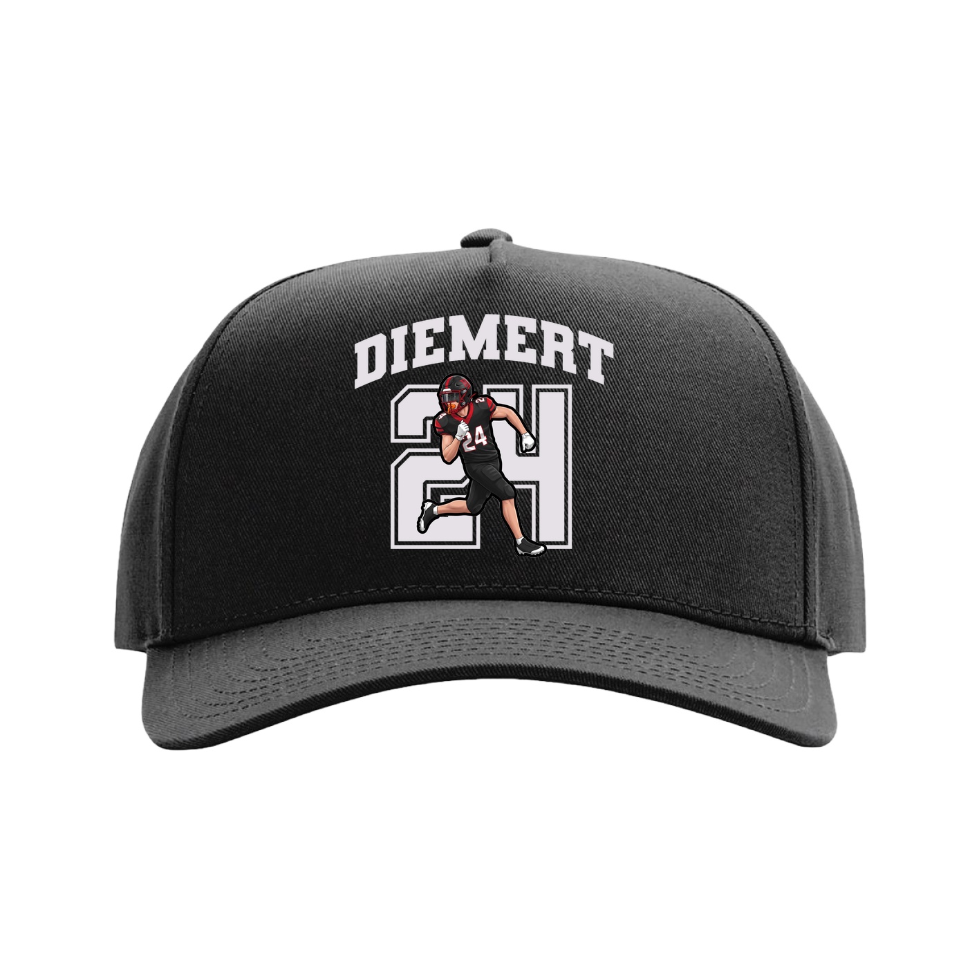 Full Fabric Five-Panel Champ Cap — Number in Black