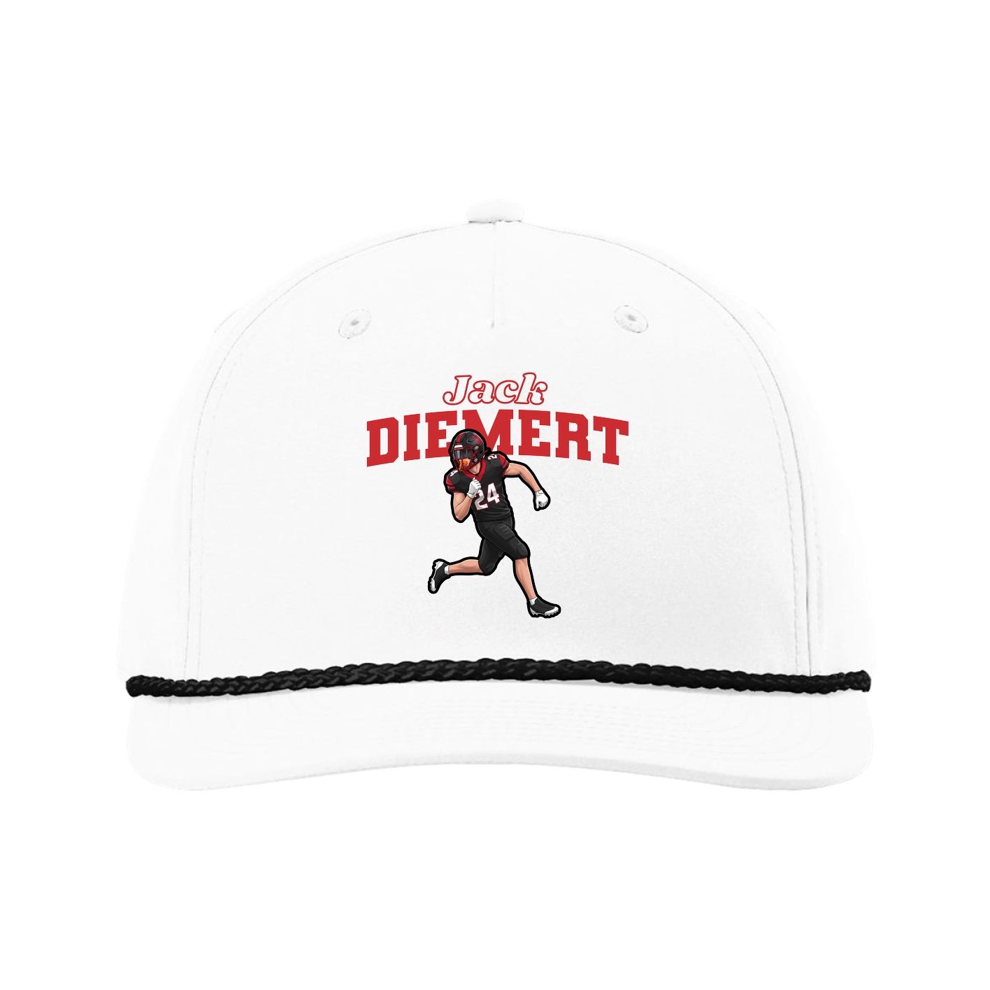 Five-Panel Classic Rope Cap — Name Arch in White