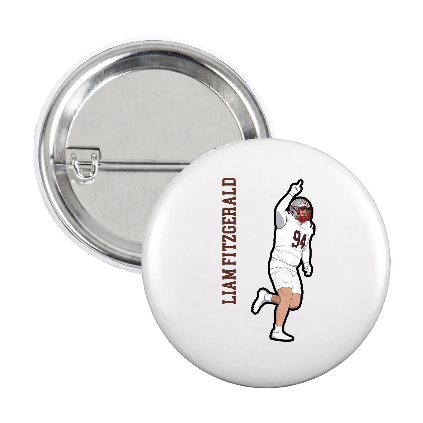 Game Day Button — Name Vertical in White