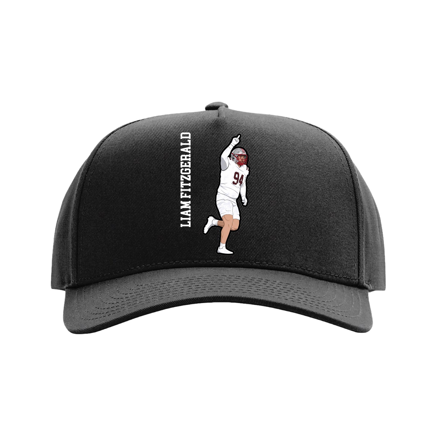 Full Fabric Five-Panel Champ Cap — Name Vertical in Black