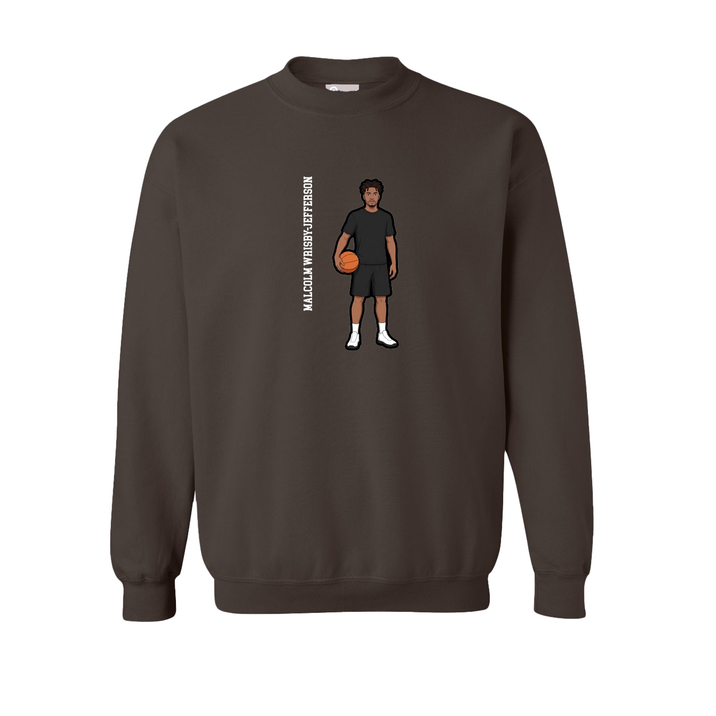 Fleece Crew — Name Vertical in Brown