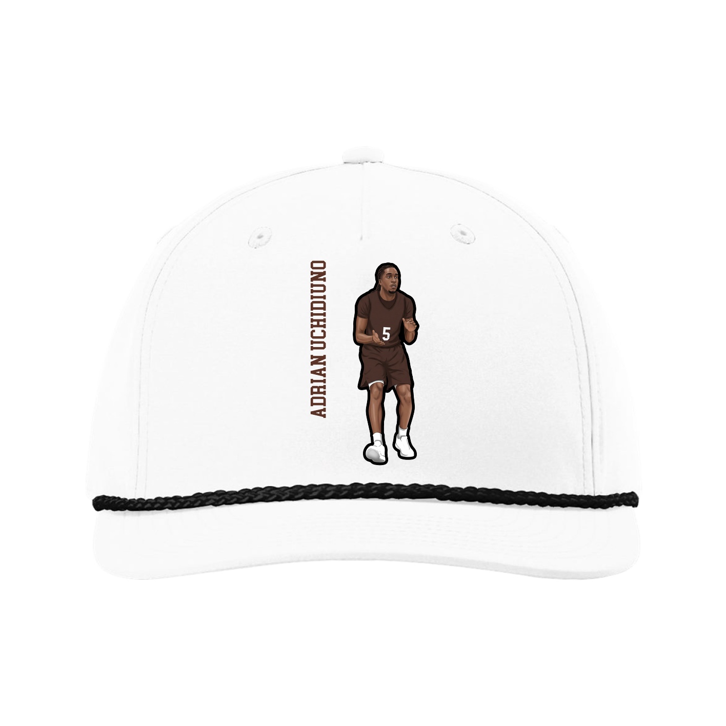 Five-Panel Classic Rope Cap — Name Vertical in White