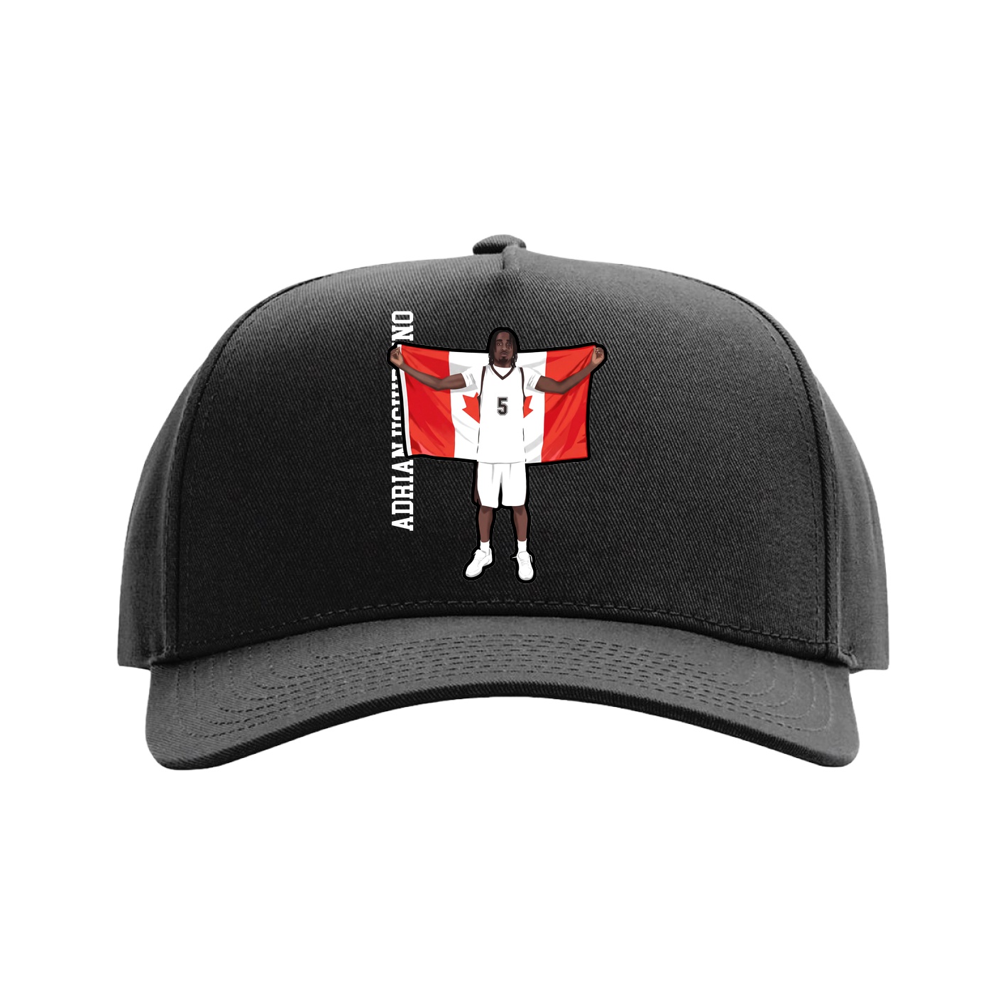 Full Fabric Five-Panel Champ Cap — Name Vertical in Black