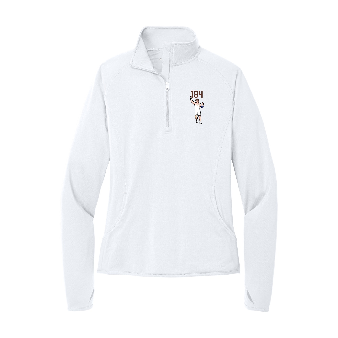 Women's Q-Zip Pullover — Number Top in White