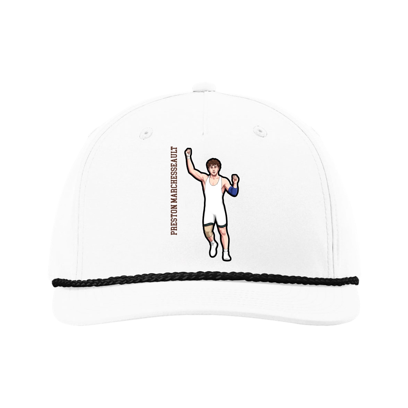 Five-Panel Classic Rope Cap — Name Vertical in White