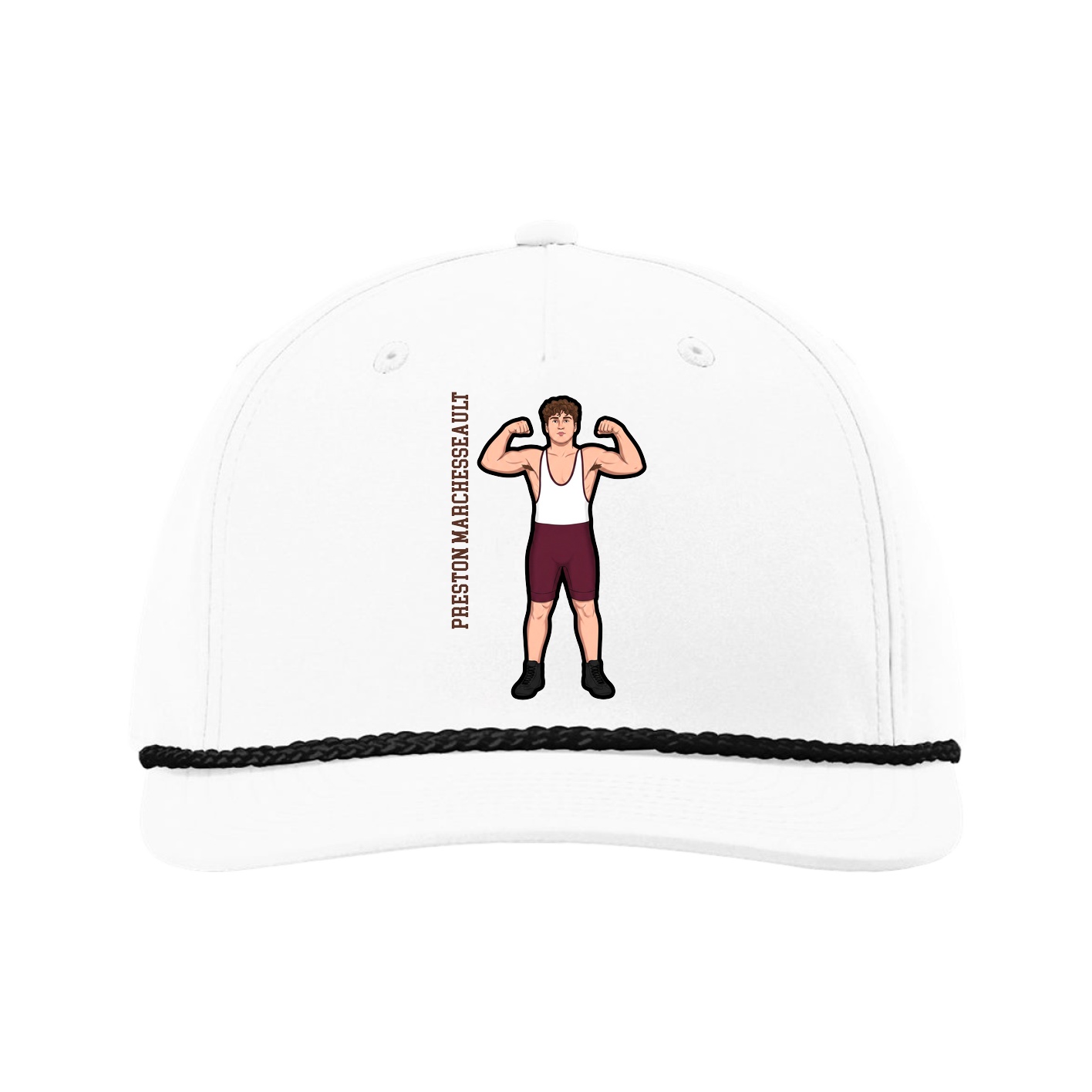 Five-Panel Classic Rope Cap — Name Vertical in White