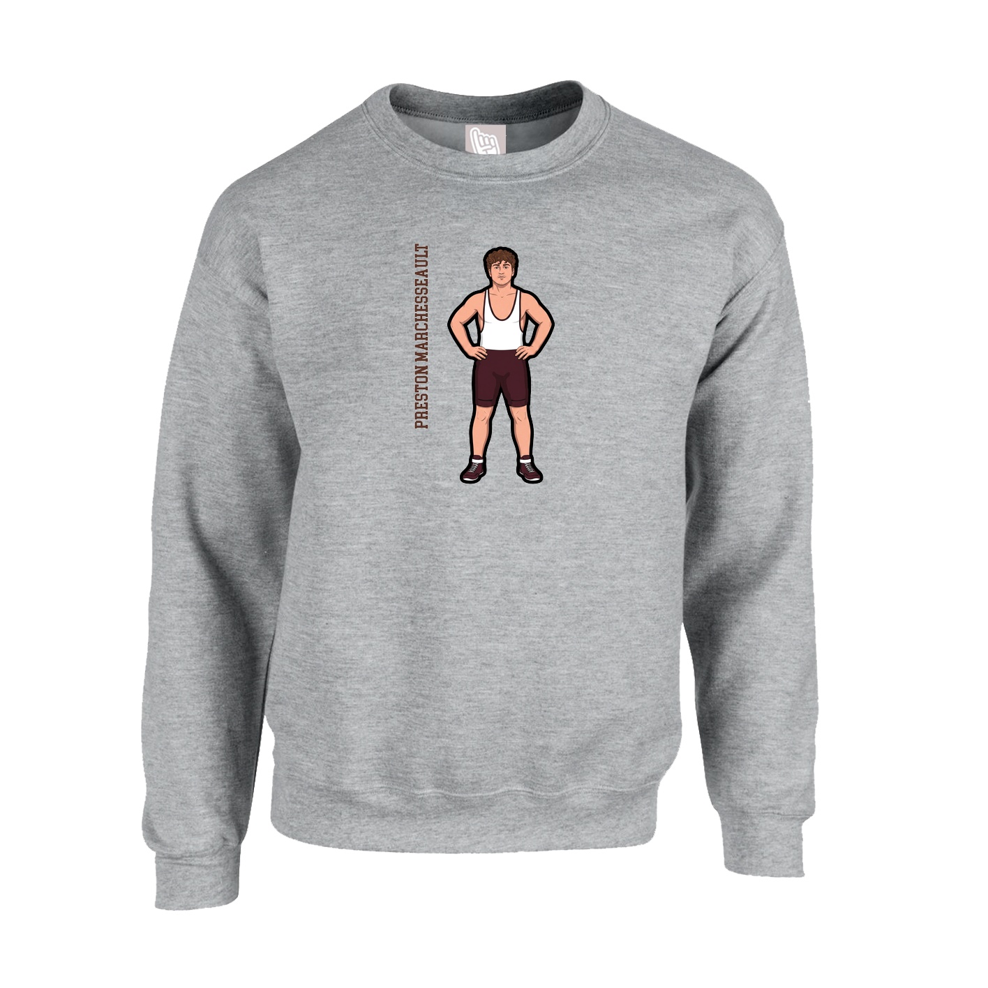 Fleece Crew — Name Vertical in Grey